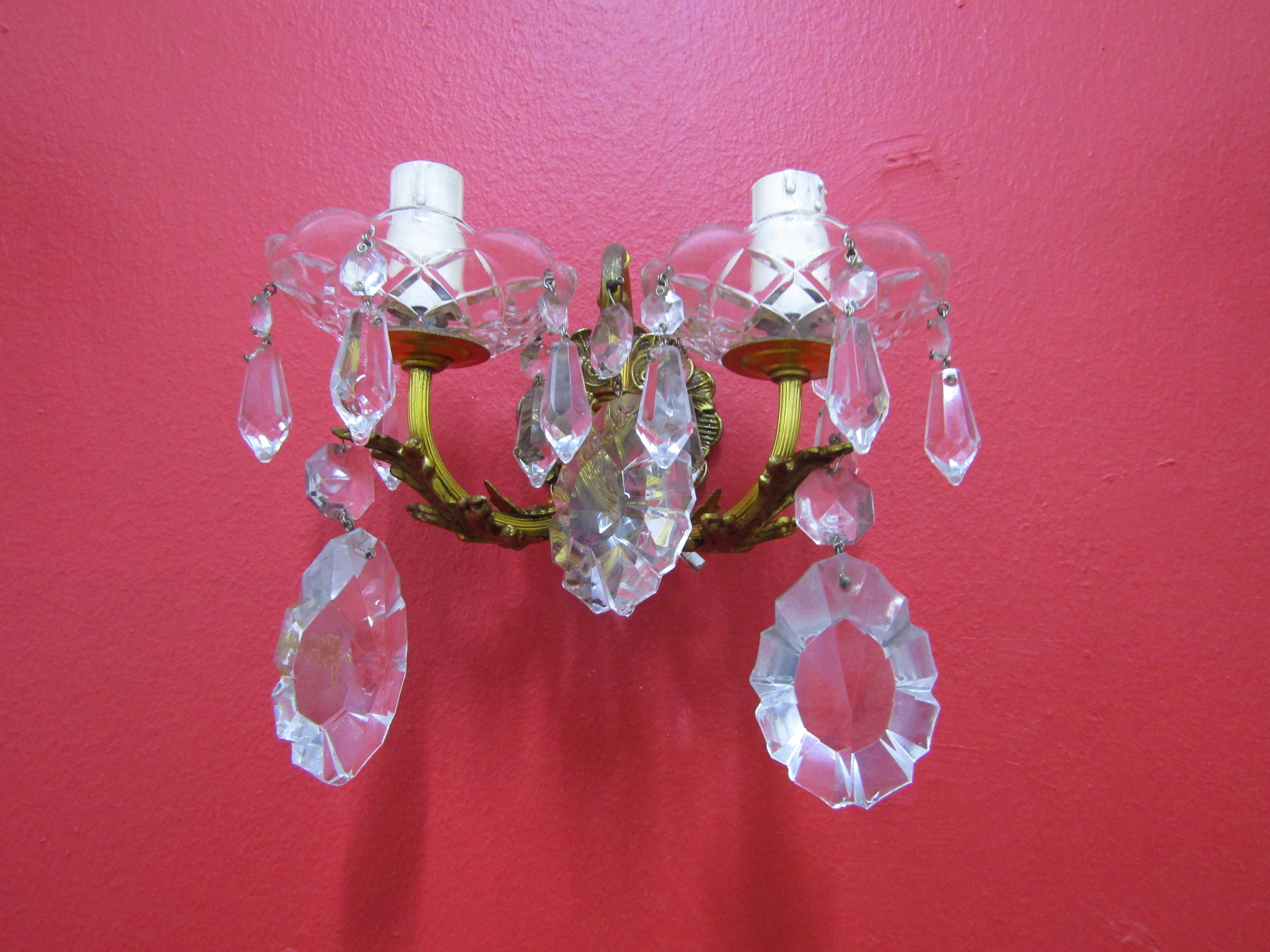 Louis XV midcenturySet of Four Elegant Sconces, Bronze and Crystal, Italian Style For Sale