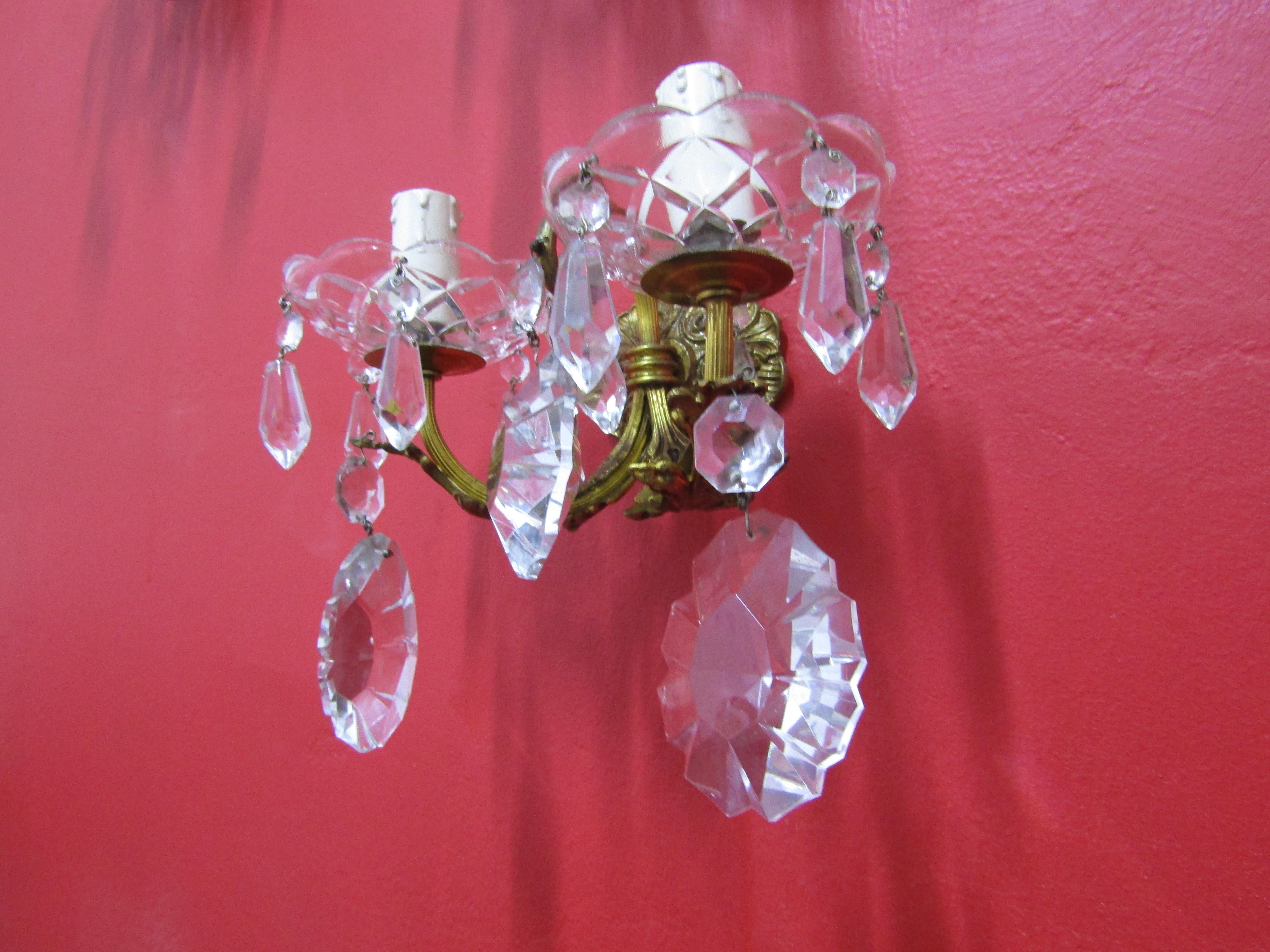 Bronzed midcenturySet of Four Elegant Sconces, Bronze and Crystal, Italian Style For Sale