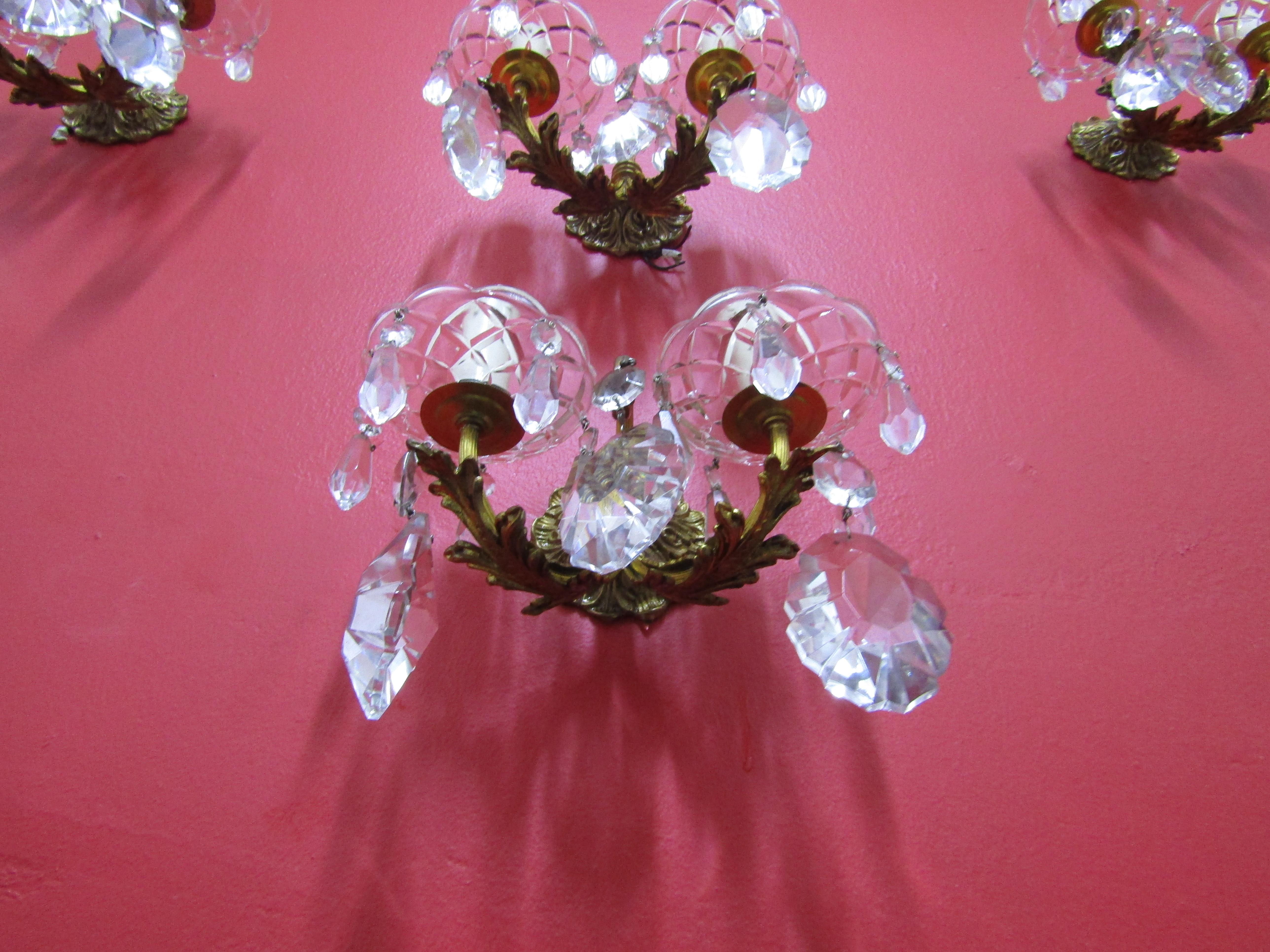 Mid-20th Century midcenturySet of Four Elegant Sconces, Bronze and Crystal, Italian Style For Sale