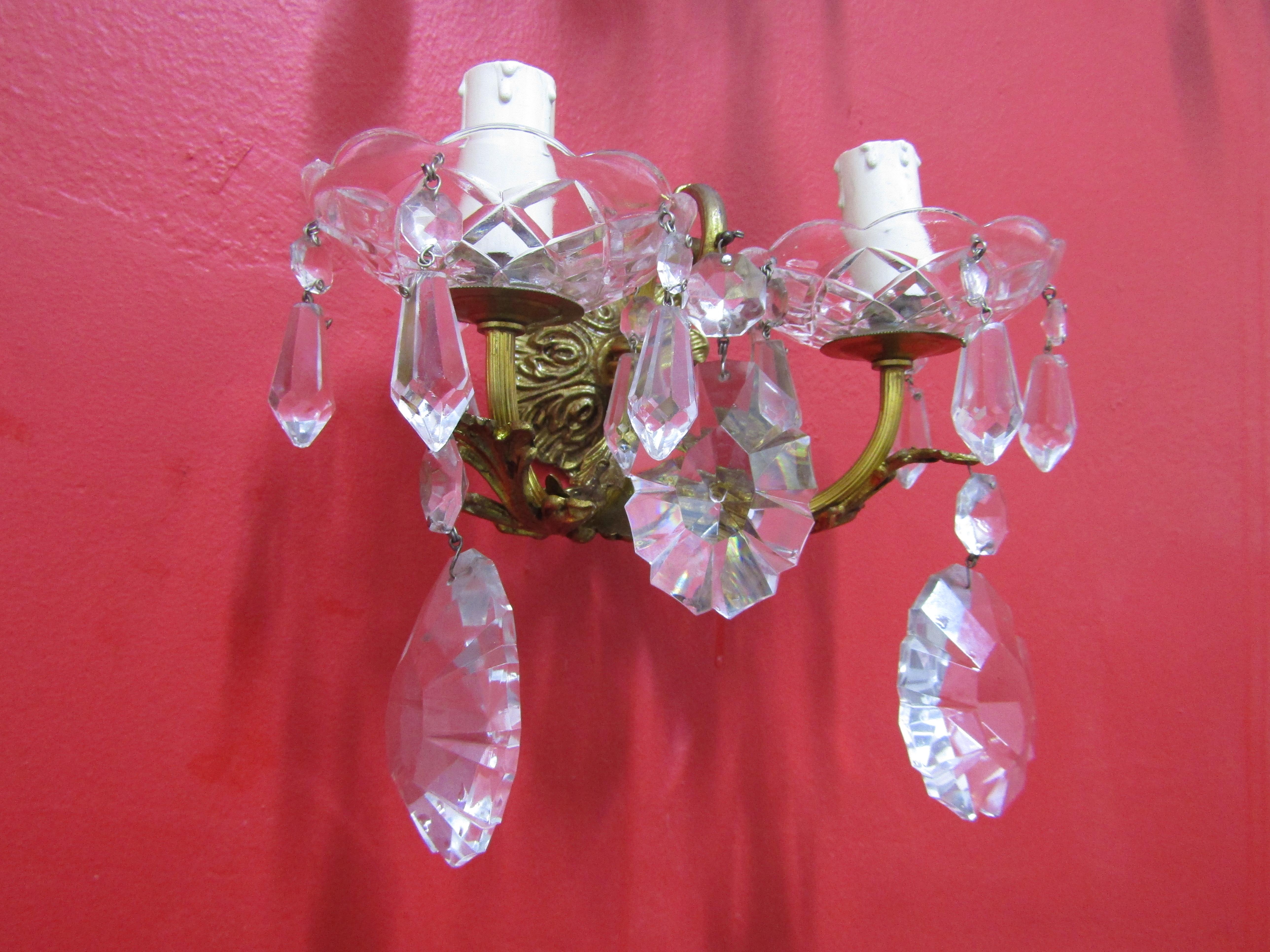 midcenturySet of Four Elegant Sconces, Bronze and Crystal, Italian Style For Sale 1