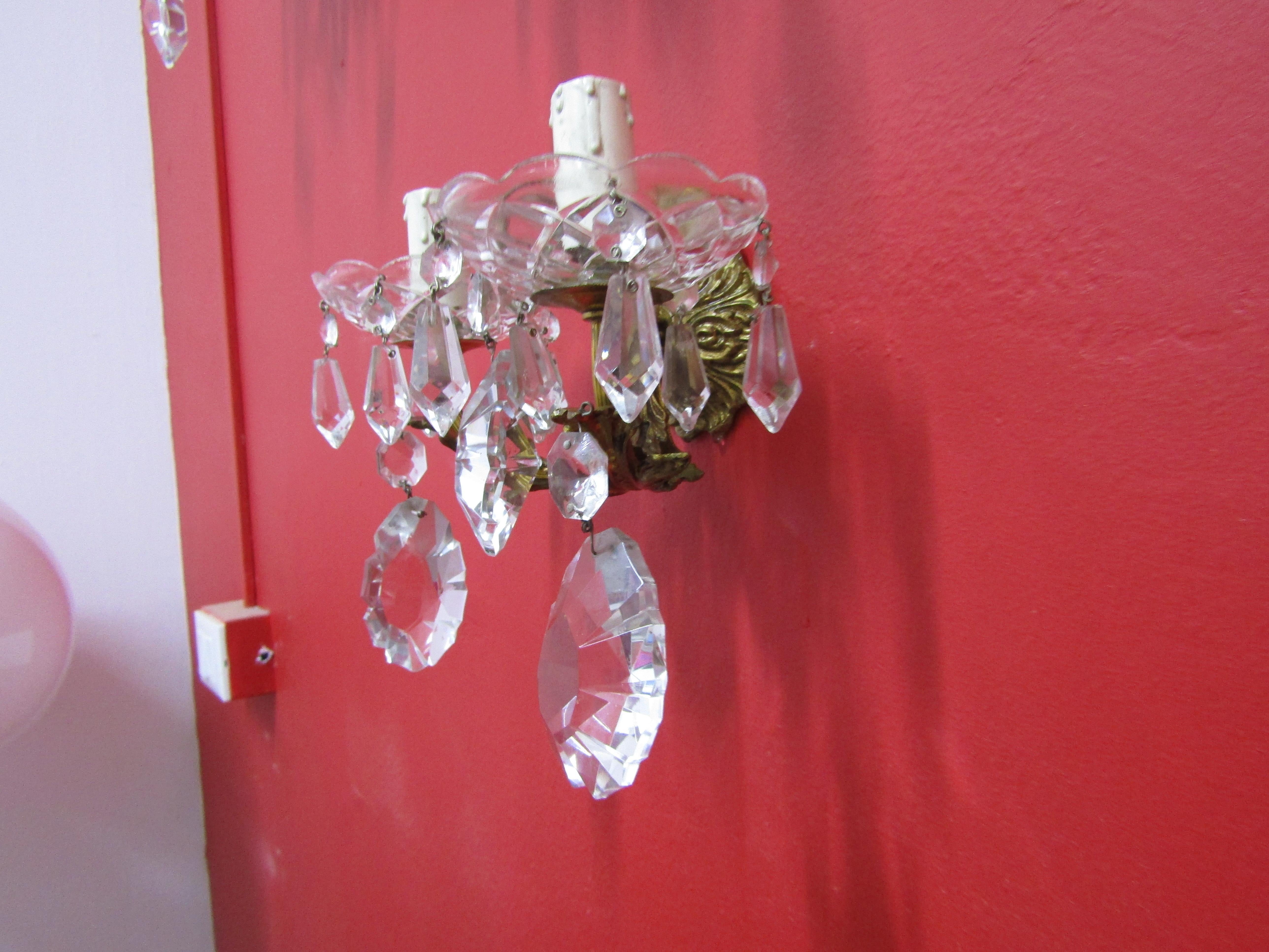 midcenturySet of Four Elegant Sconces, Bronze and Crystal, Italian Style For Sale 2