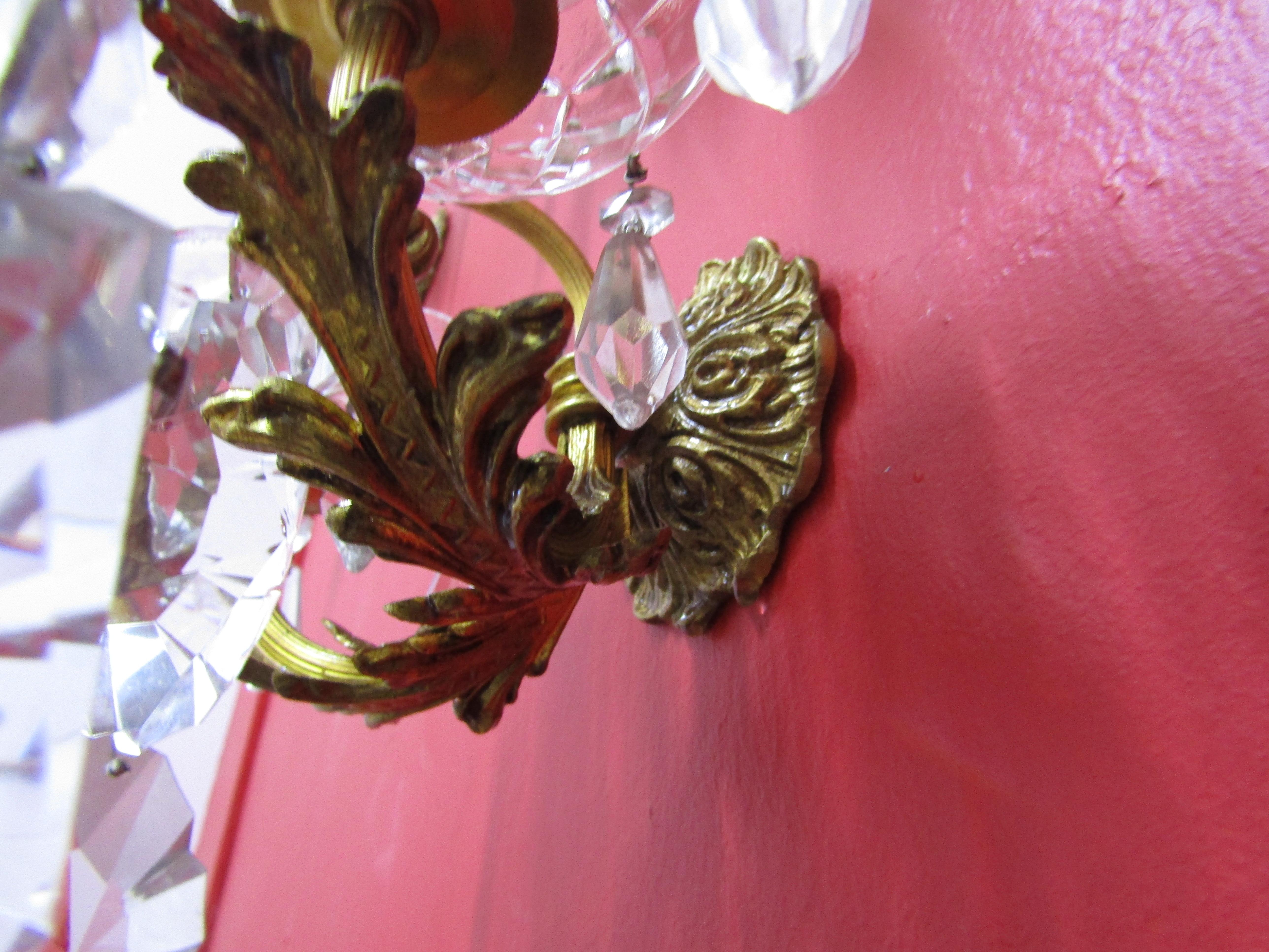 midcenturySet of Four Elegant Sconces, Bronze and Crystal, Italian Style For Sale 3