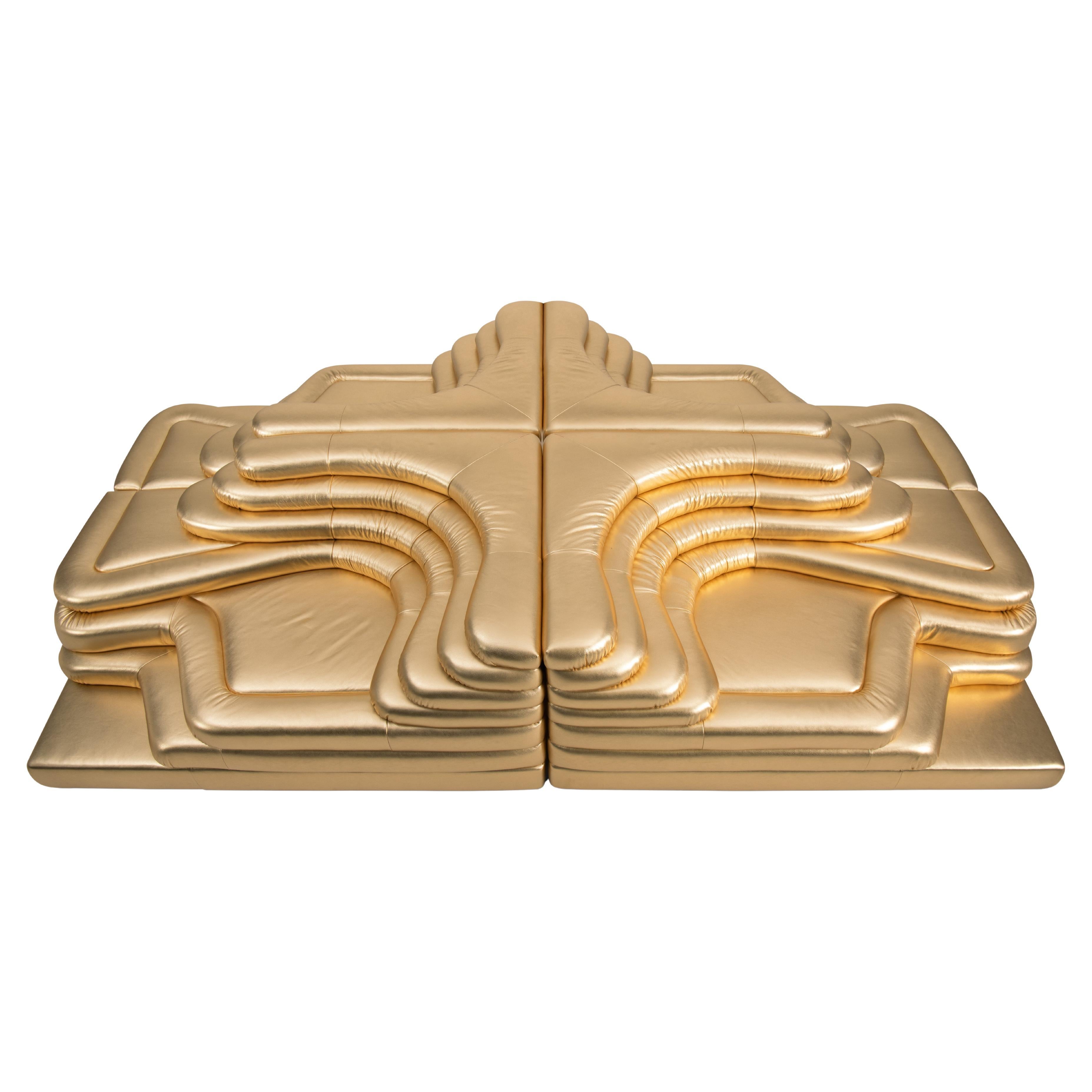 Set of Four Elements "Terrazza Landscape" Ds-1025 in Gold Leather by De Sede For Sale