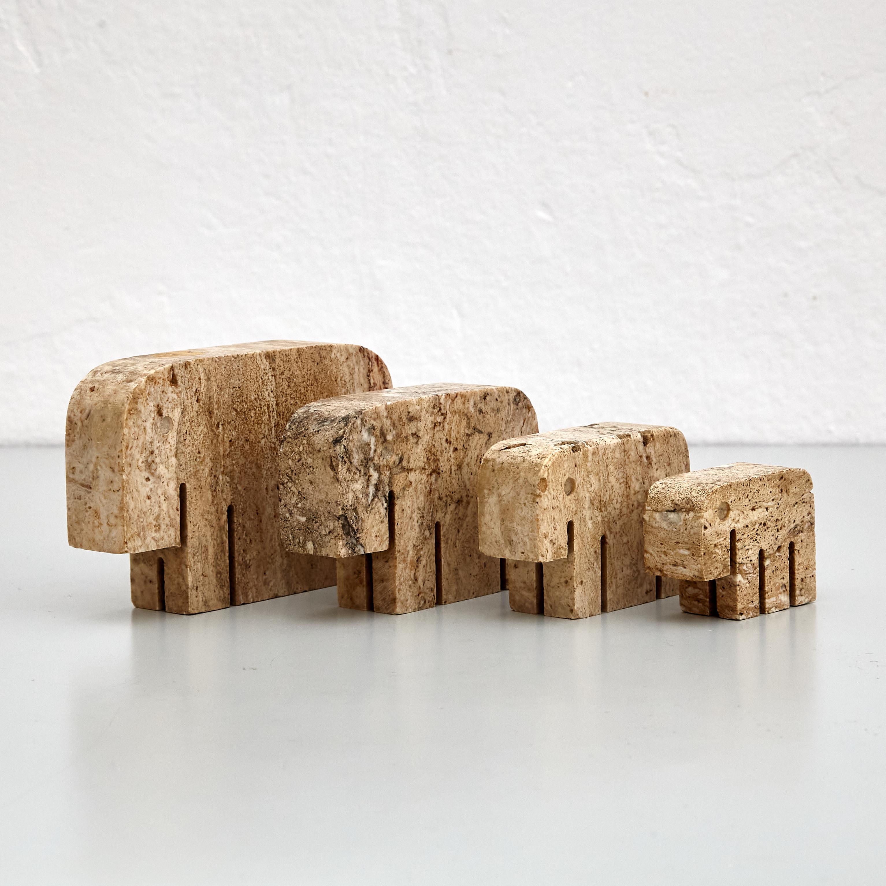 Mid-Century Modern Set of Four Elephants Sculpture Travertine by Fratelli Mannelli, circa 1970 For Sale