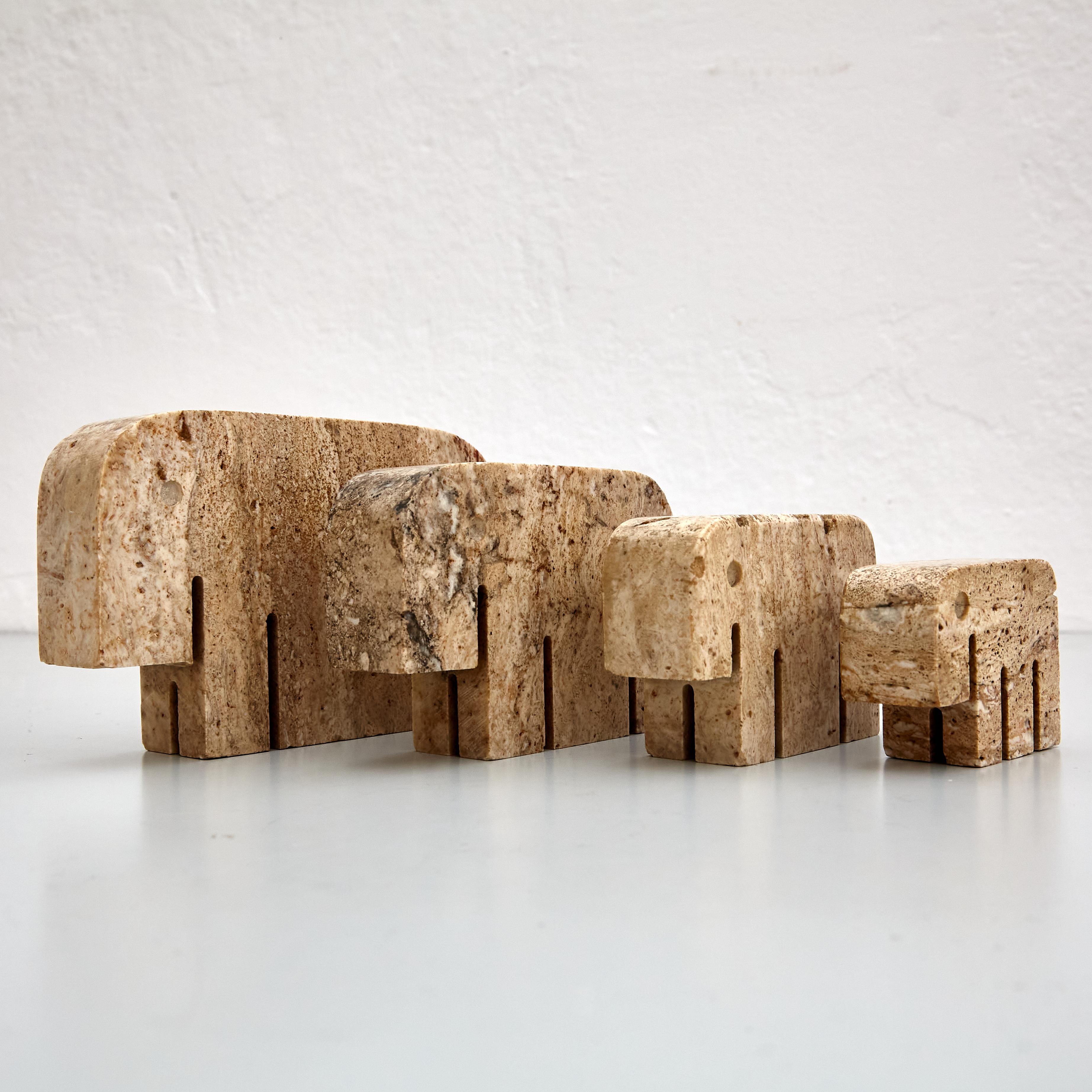 Late 20th Century Set of Four Elephants Sculpture Travertine by Fratelli Mannelli, circa 1970 For Sale