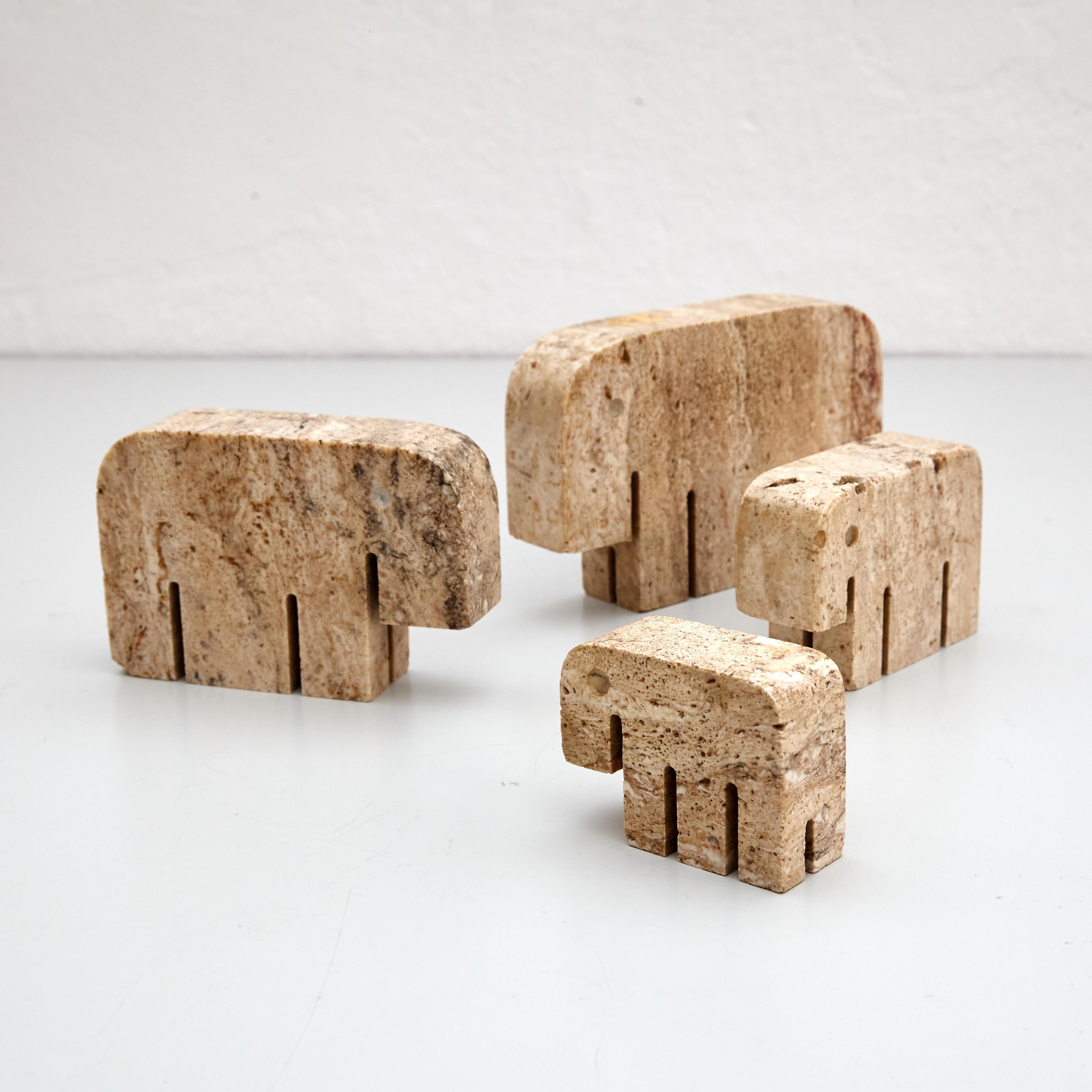Marble Set of Four Elephants Sculpture Travertine by Fratelli Mannelli, circa 1970 For Sale