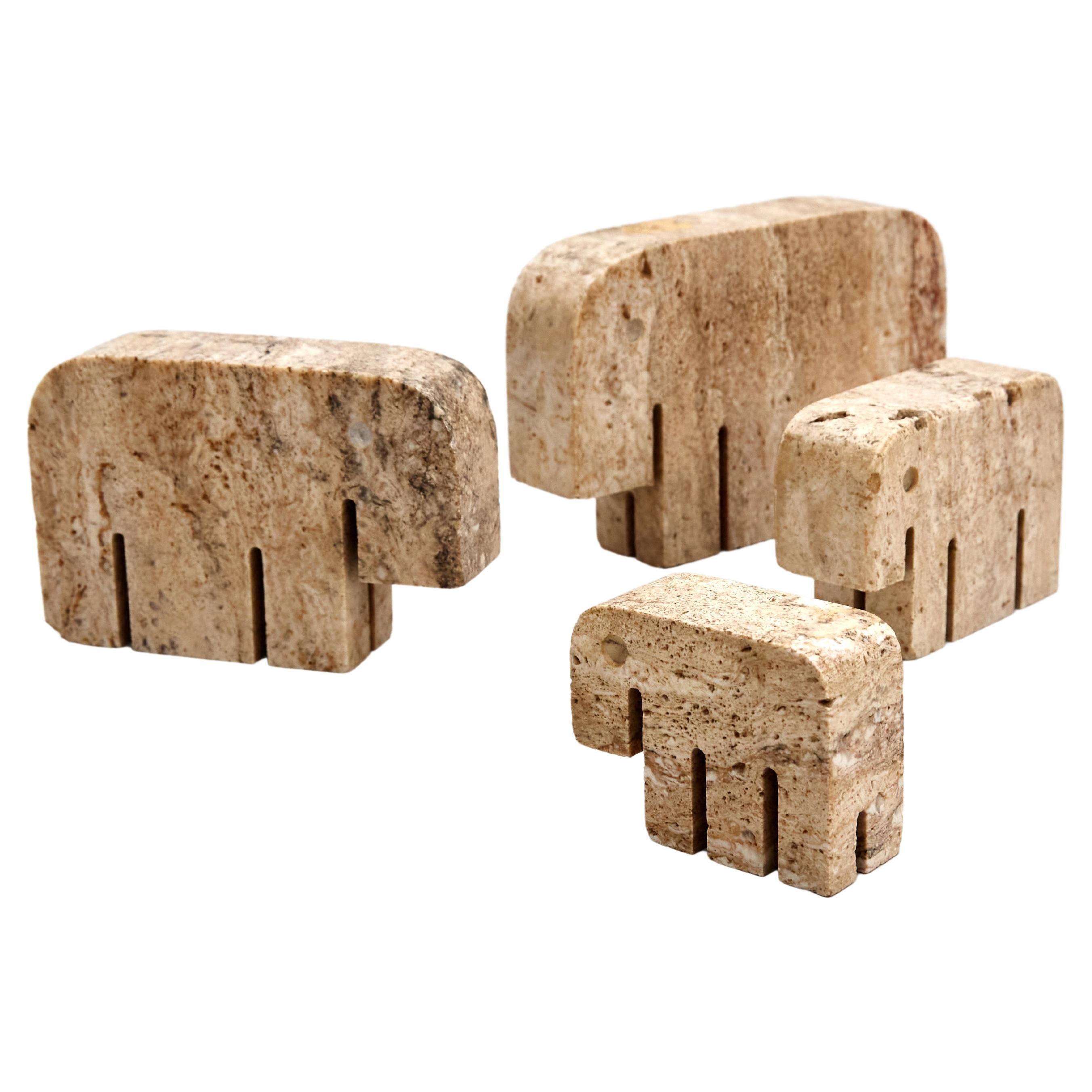 Set of Four Elephants Sculpture Travertine by Fratelli Mannelli, circa 1970 For Sale