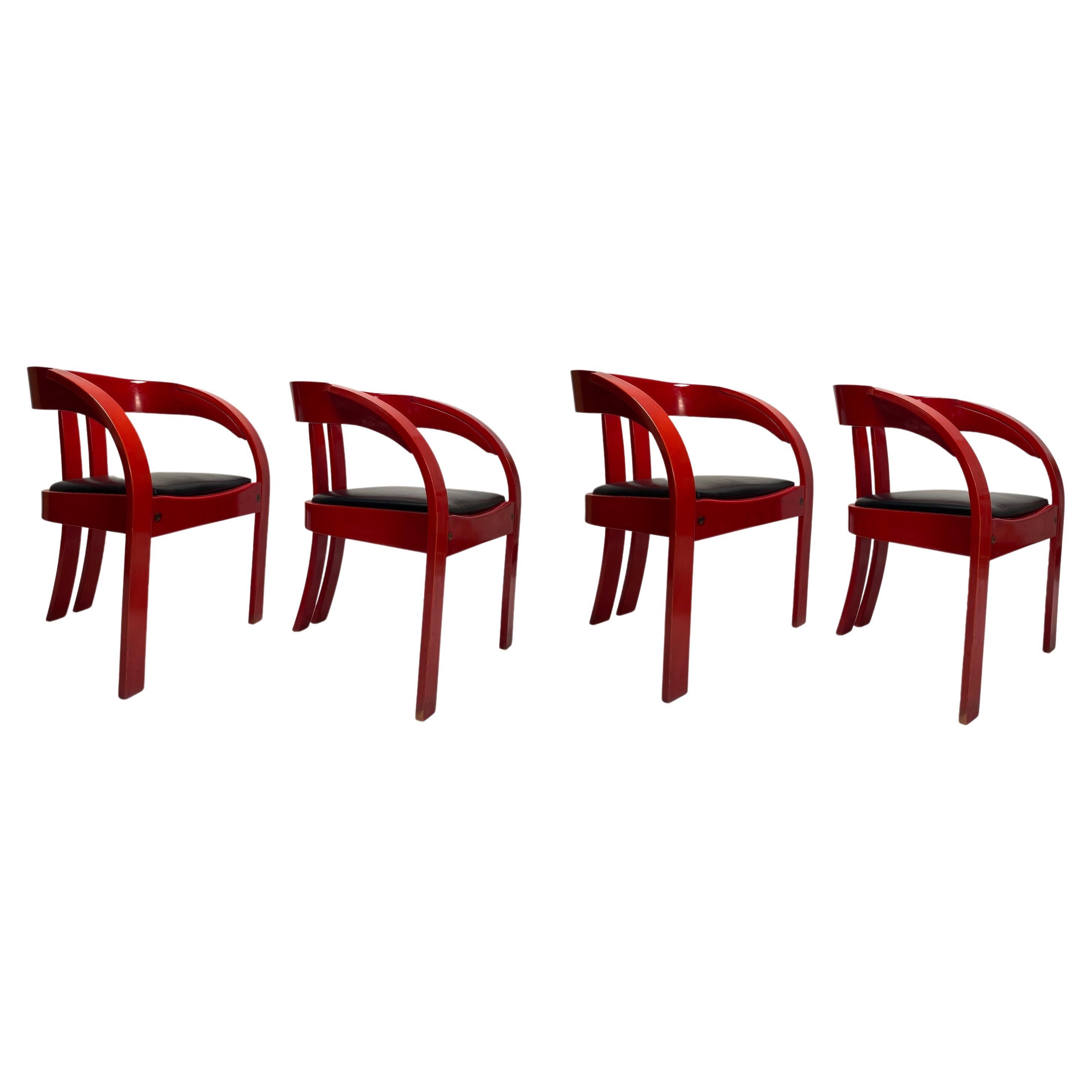 Set of Four Elisa Armchairs by Giovanni Battista Bassi, Poltrona 1960s, Wood For Sale