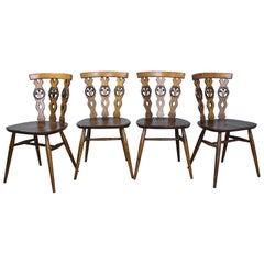 Set of Four Elm and Fruitwood Kitchen Chairs, Prince of Wales Feather Motif
