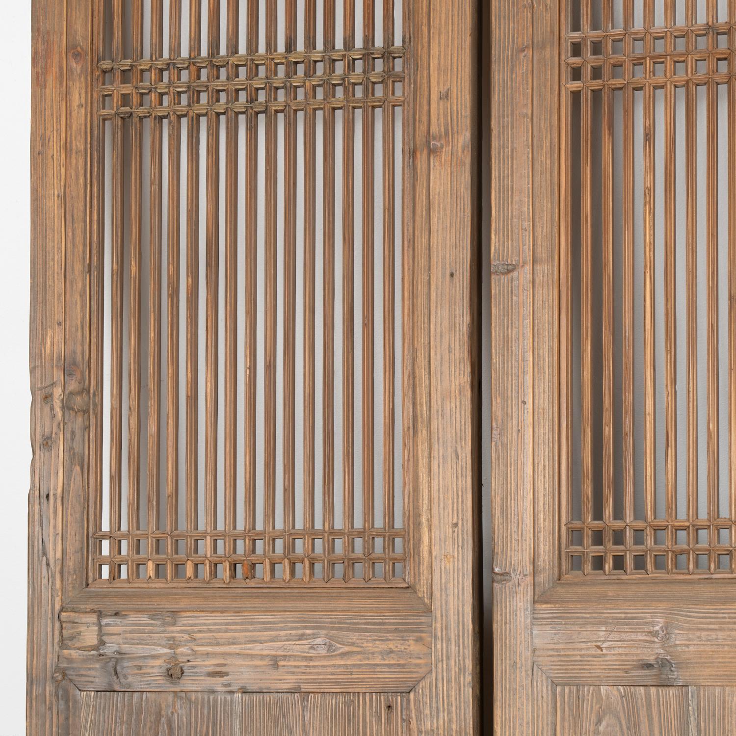 19th Century Set of Four Elm Folding Screen Room Dividers, China circa 1880 For Sale
