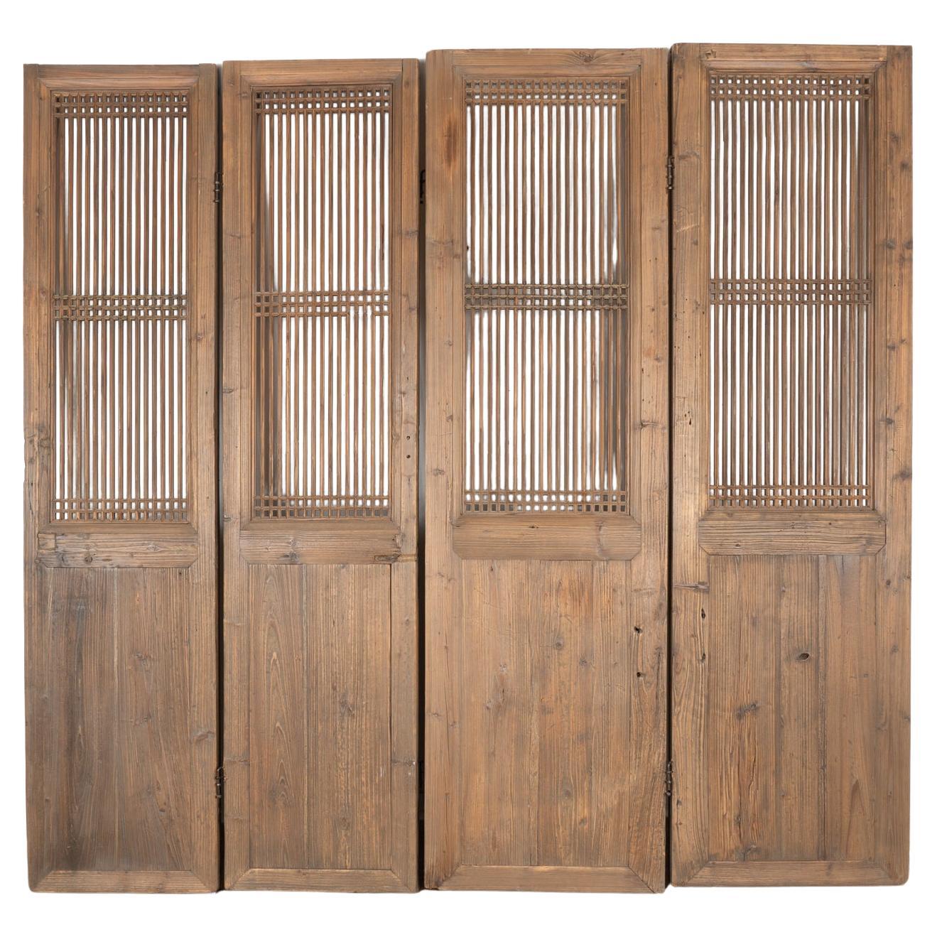 Set of Four Elm Folding Screen Room Dividers, China circa 1880 For Sale