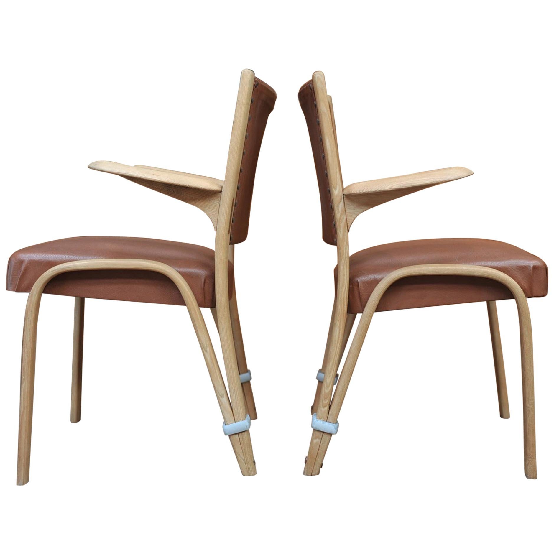 Set of Four Elm Wood Chairs by Bow Wood France, circa 1950 For Sale