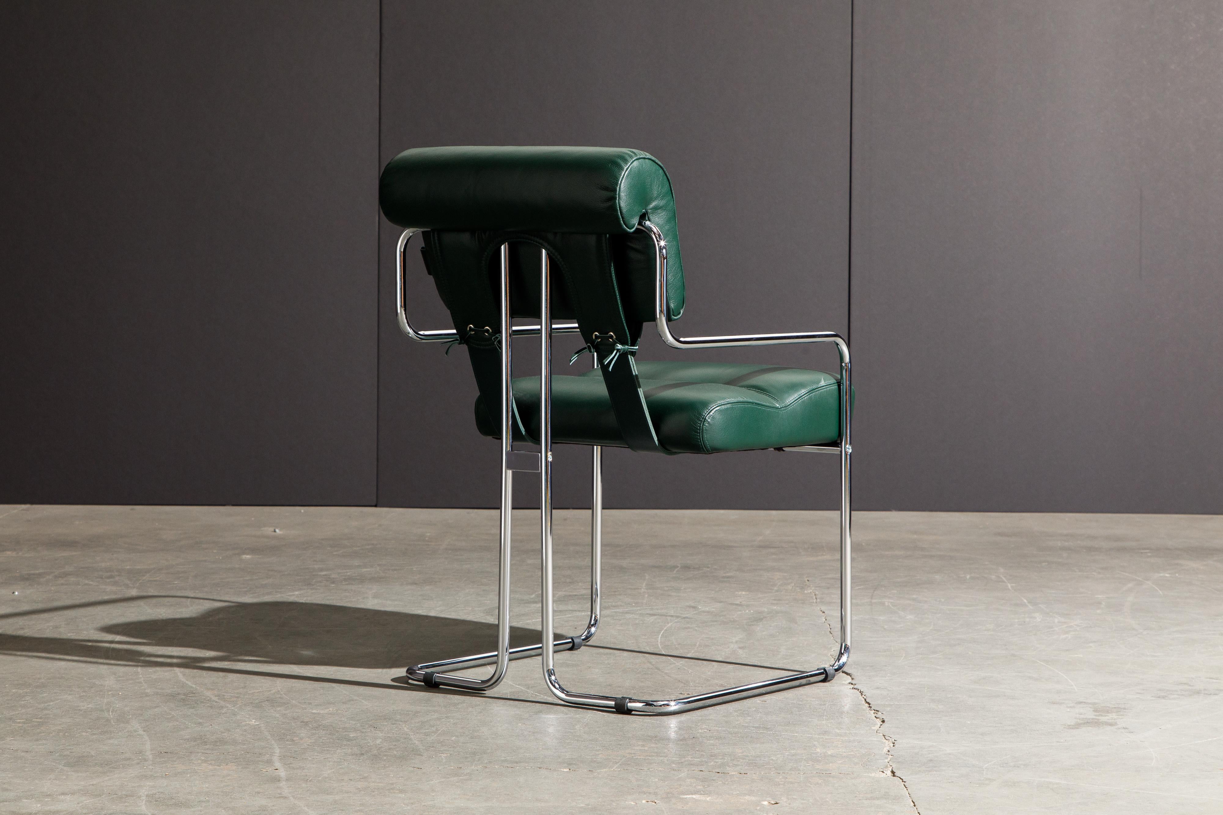 Set of Four Emerald Green Leather Tucroma Chairs by Guido Faleschini for Mariani 3