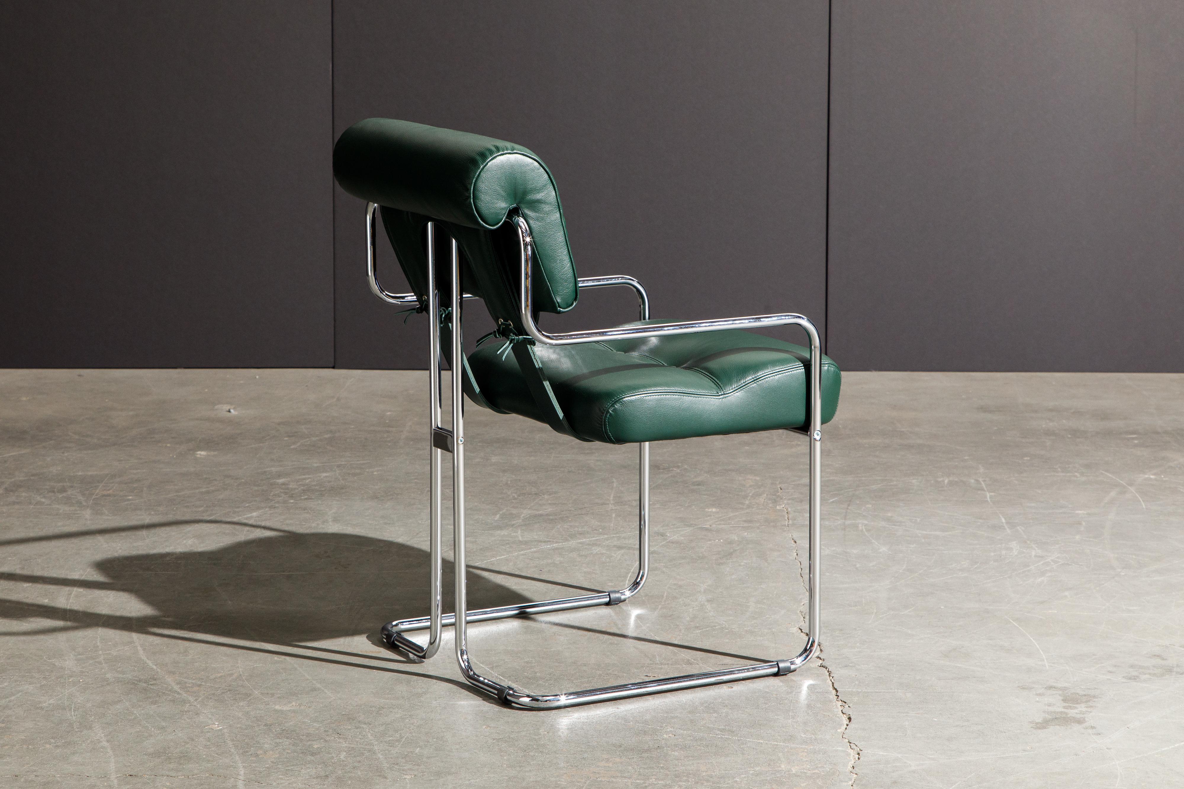 Set of Four Emerald Green Leather Tucroma Chairs by Guido Faleschini for Mariani 4
