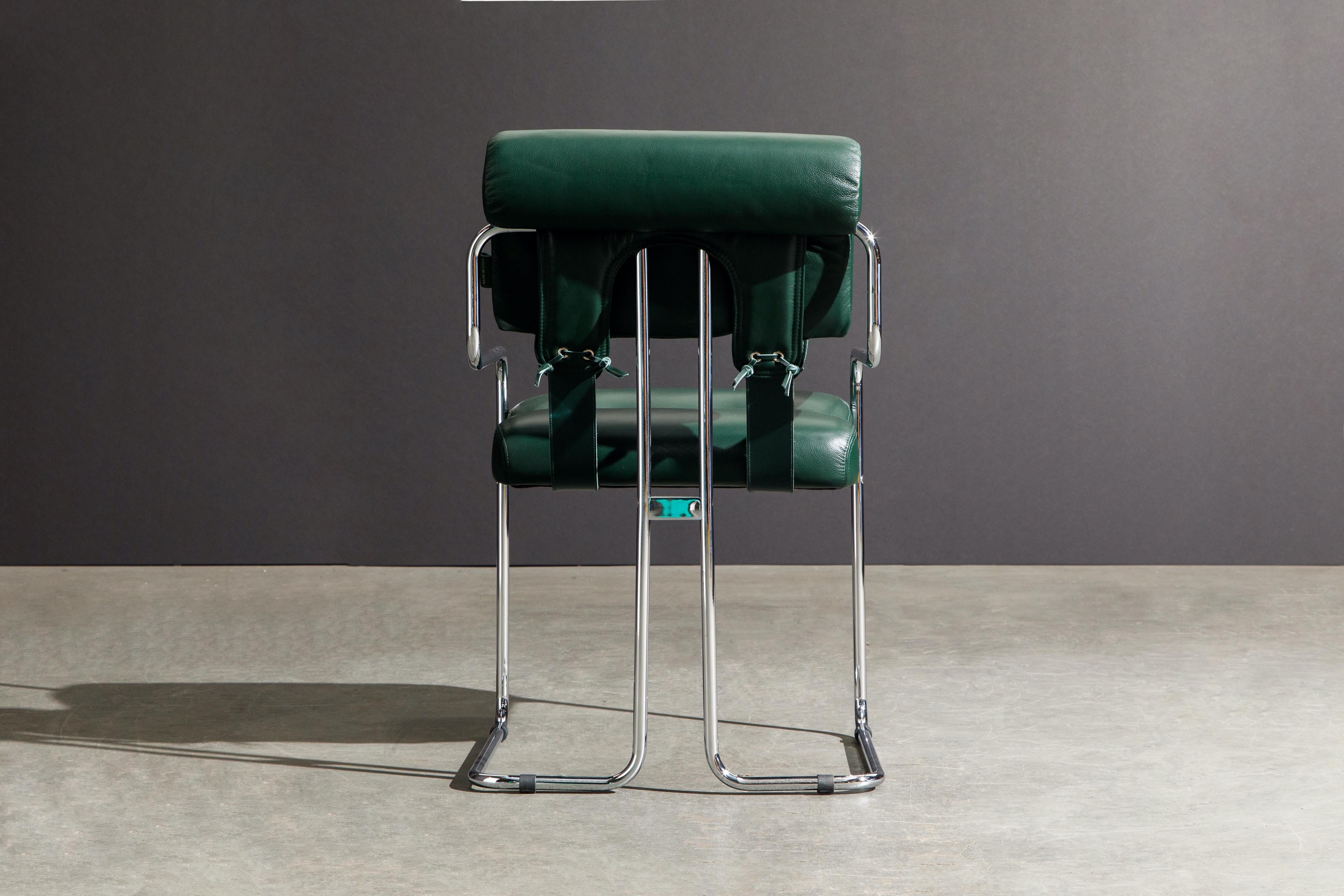 Set of Four Emerald Green Leather Tucroma Chairs by Guido Faleschini for Mariani 3