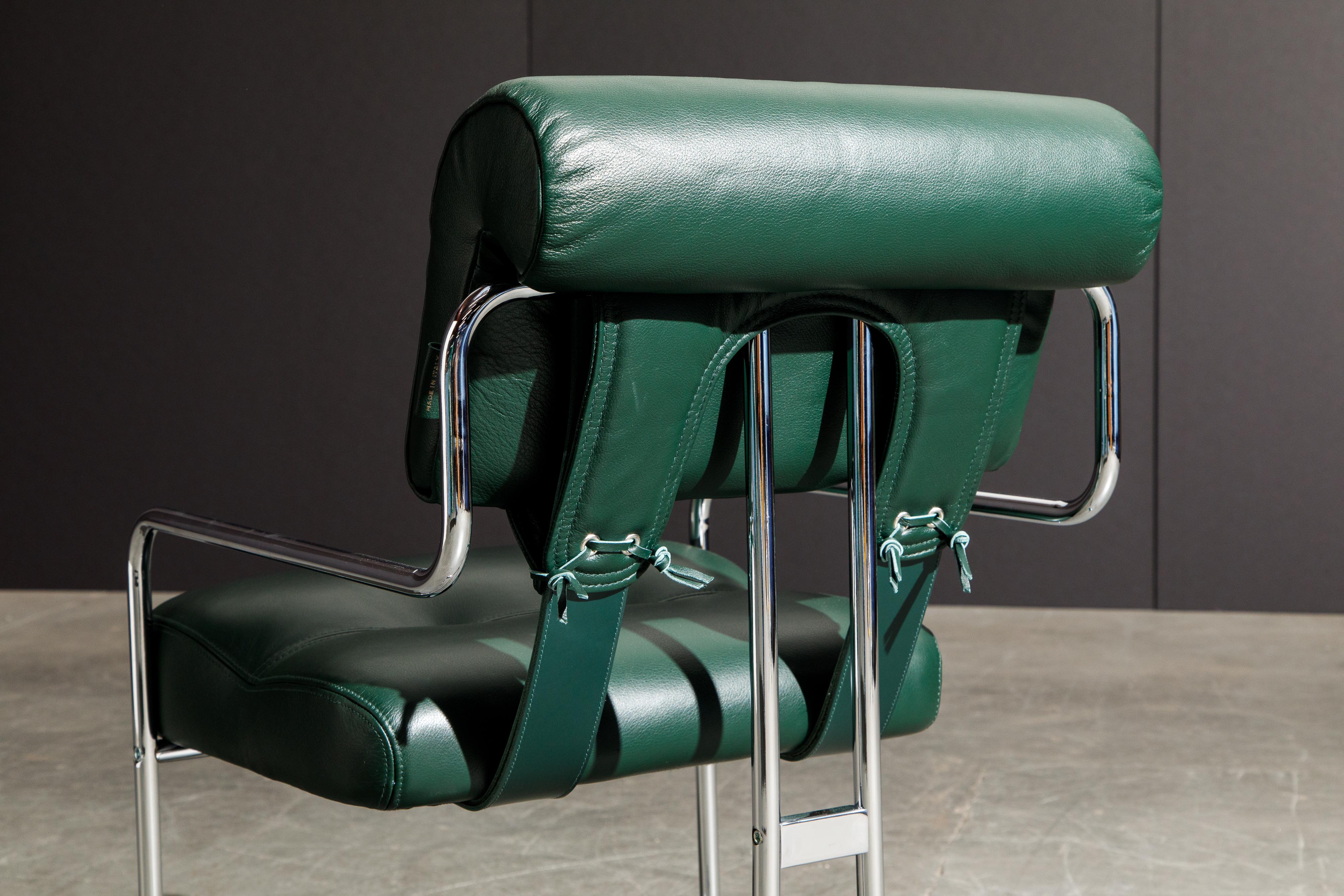 Set of Four Emerald Green Leather Tucroma Chairs by Guido Faleschini for Mariani 7