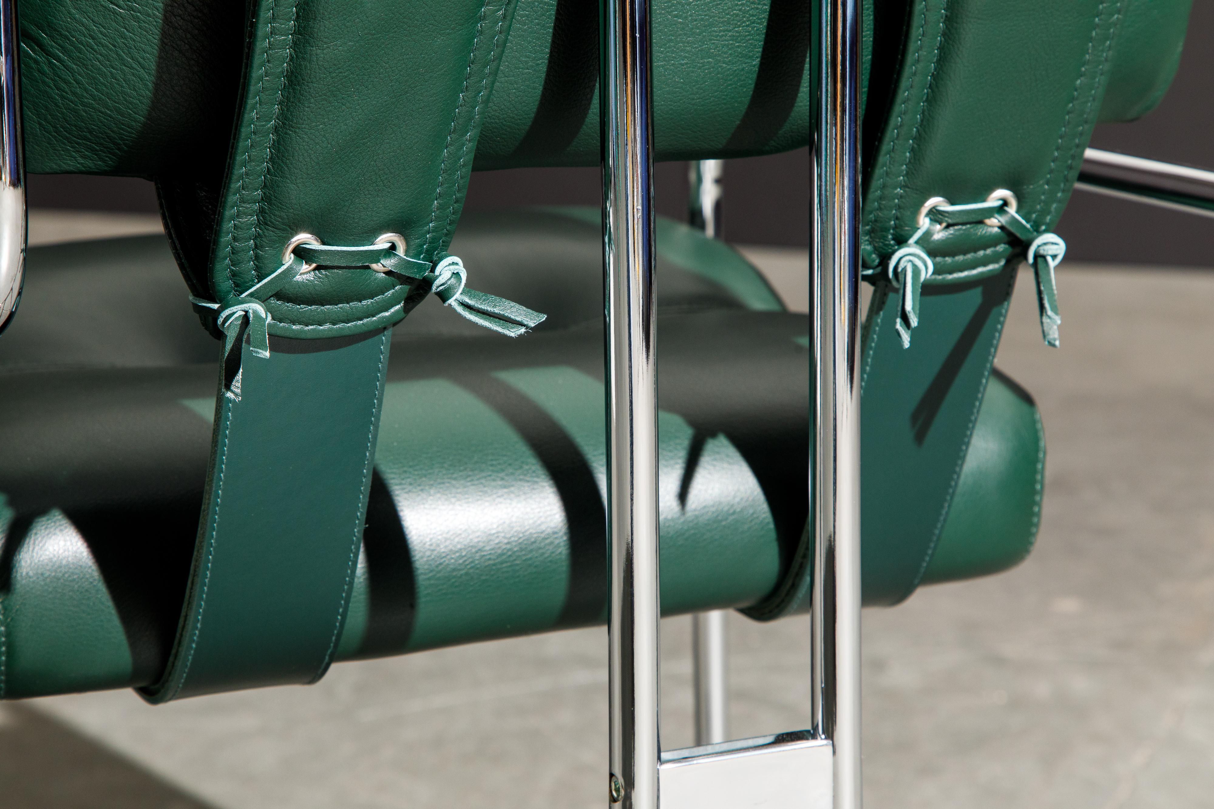 Set of Four Emerald Green Leather Tucroma Chairs by Guido Faleschini for Mariani 8