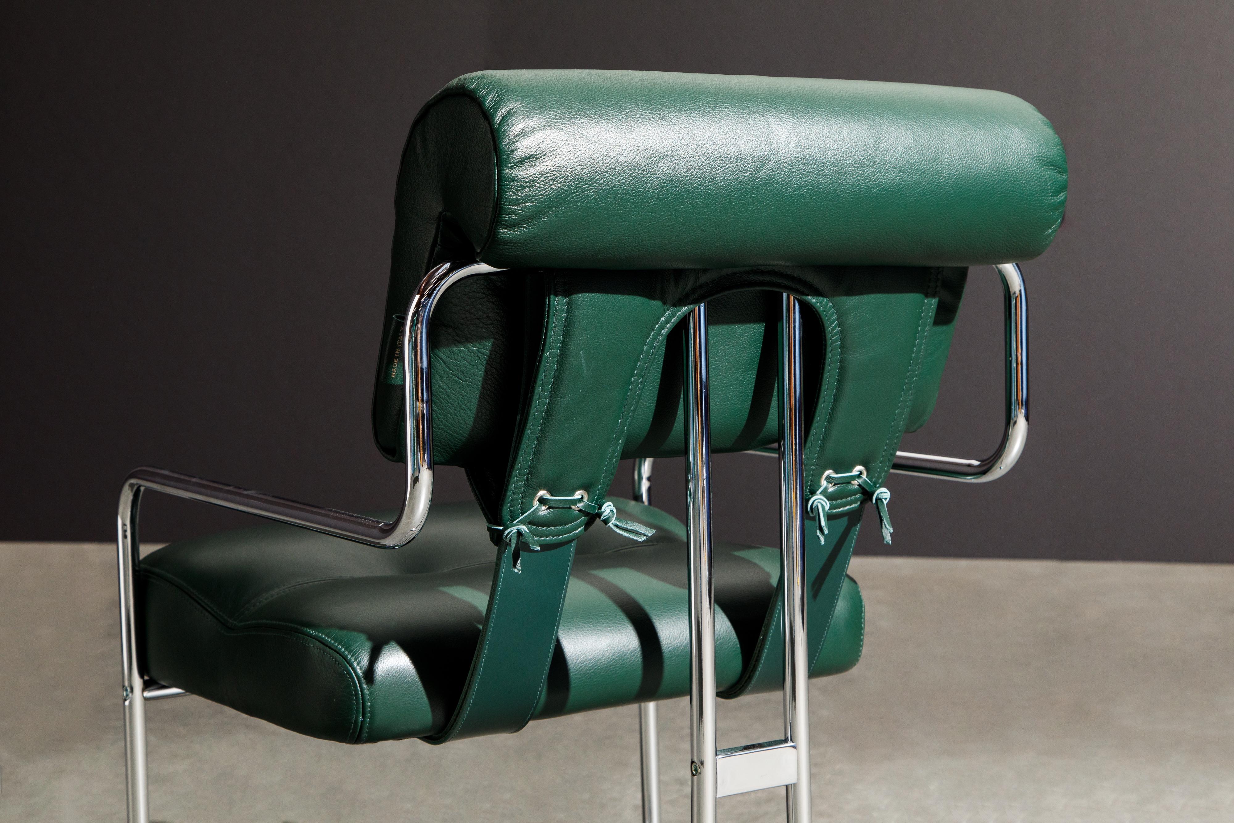 Set of Four Emerald Green Leather Tucroma Chairs by Guido Faleschini for Mariani 8