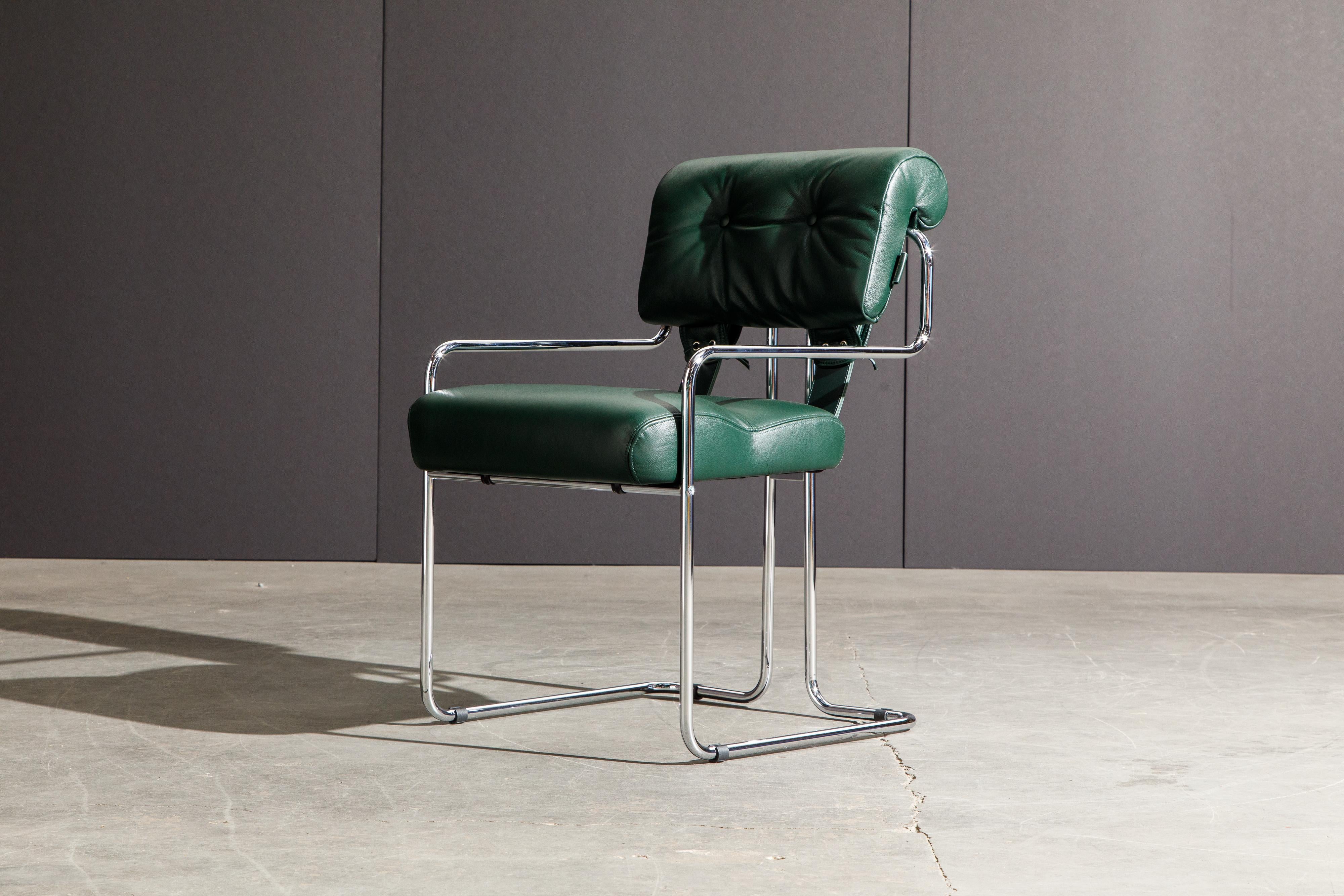 Modern Set of Four Emerald Green Leather Tucroma Chairs by Guido Faleschini for Mariani