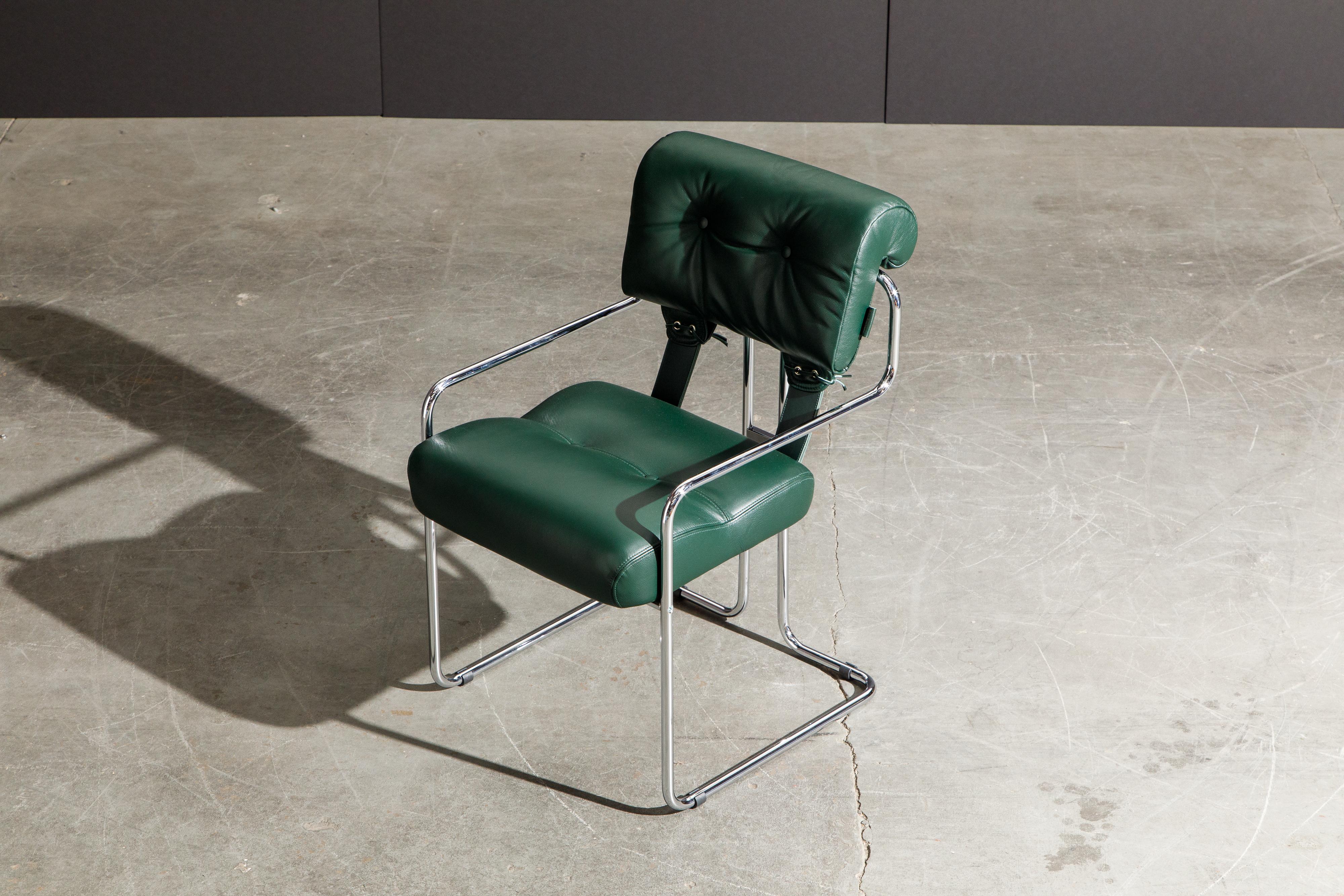 Italian Set of Four Emerald Green Leather Tucroma Chairs by Guido Faleschini for Mariani