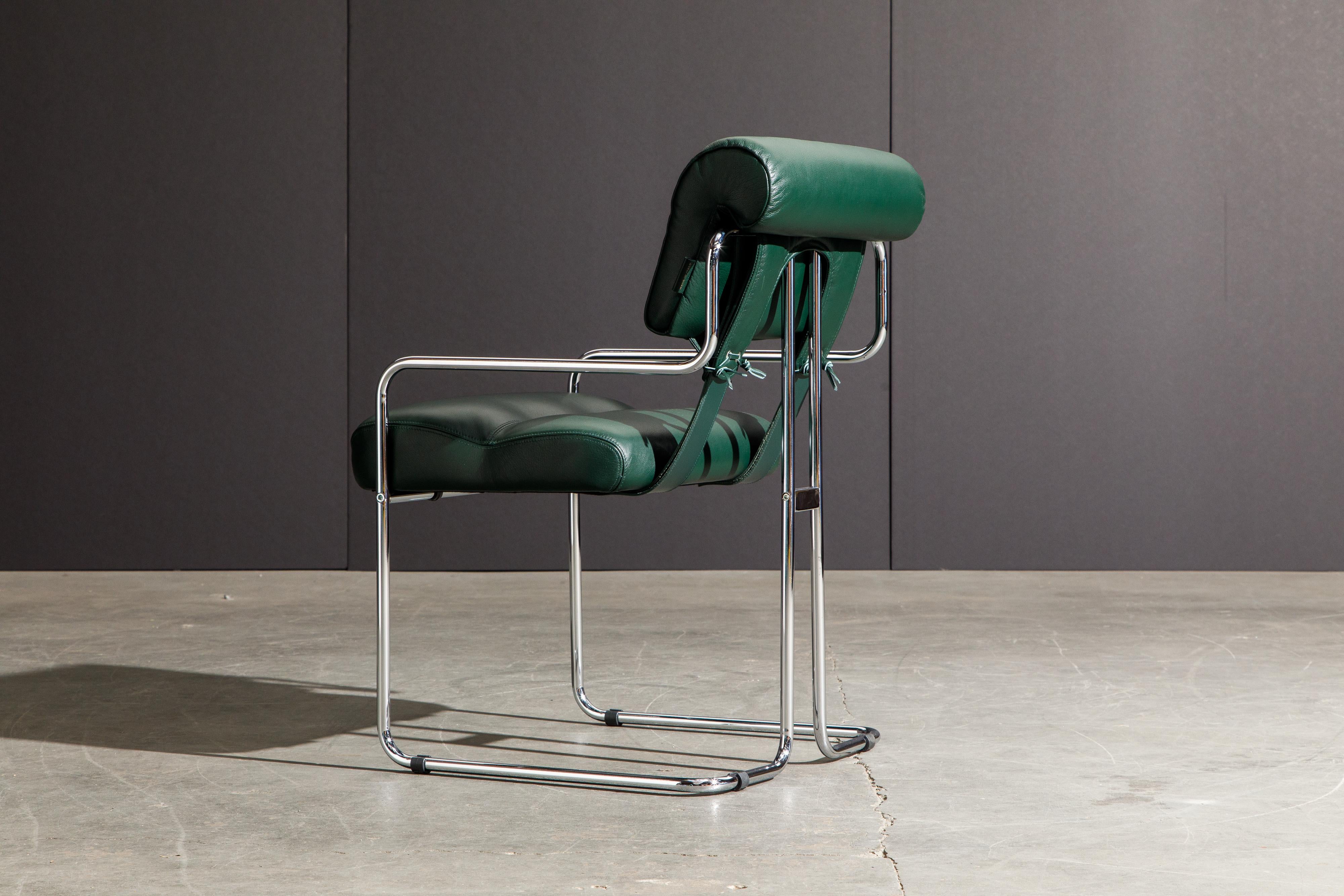 Contemporary Set of Four Emerald Green Leather Tucroma Chairs by Guido Faleschini for Mariani