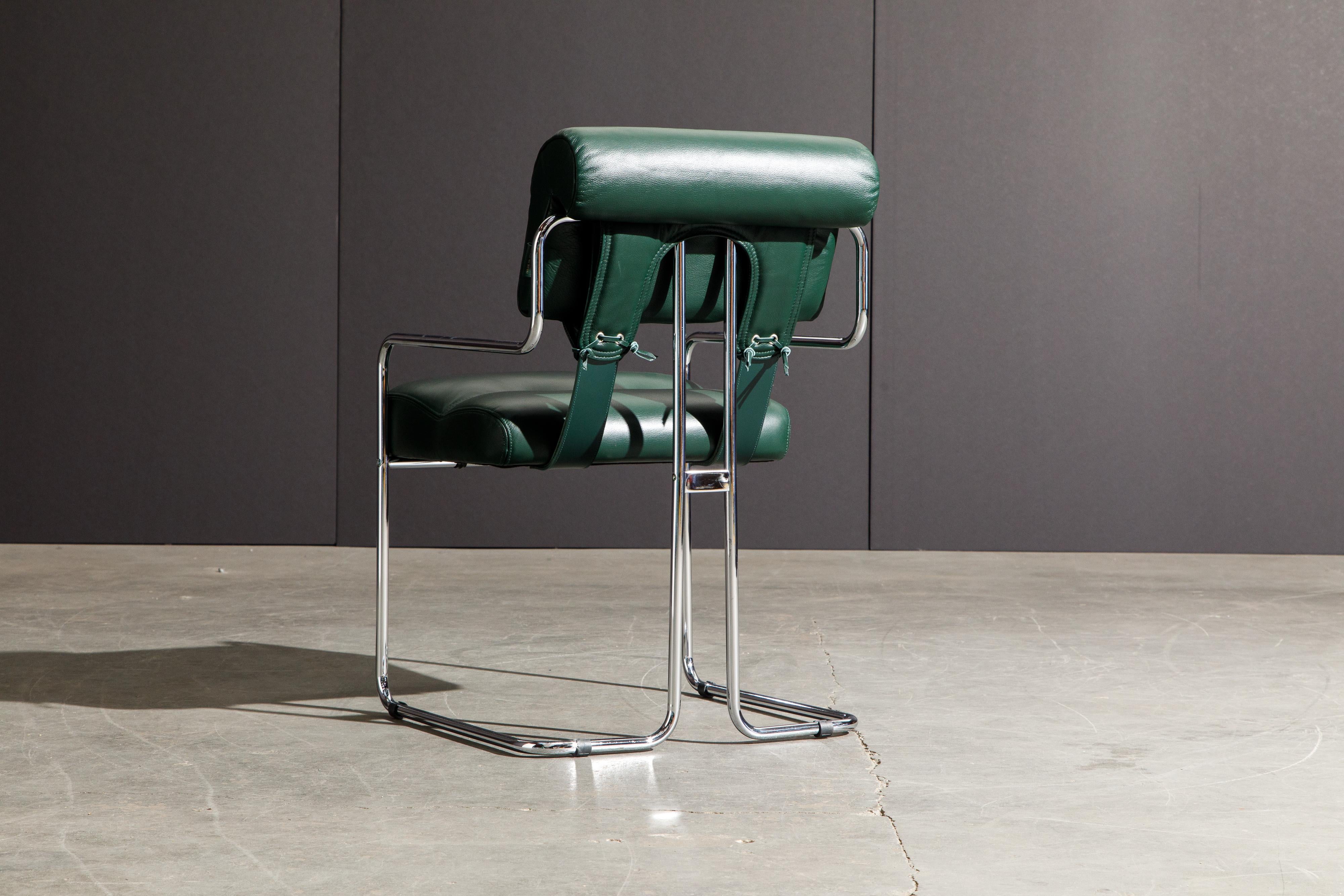 Set of Four Emerald Green Leather Tucroma Chairs by Guido Faleschini for Mariani 1