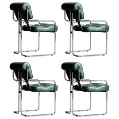 Set of Four Emerald Green Leather Tucroma Chairs by Guido Faleschini for Mariani
