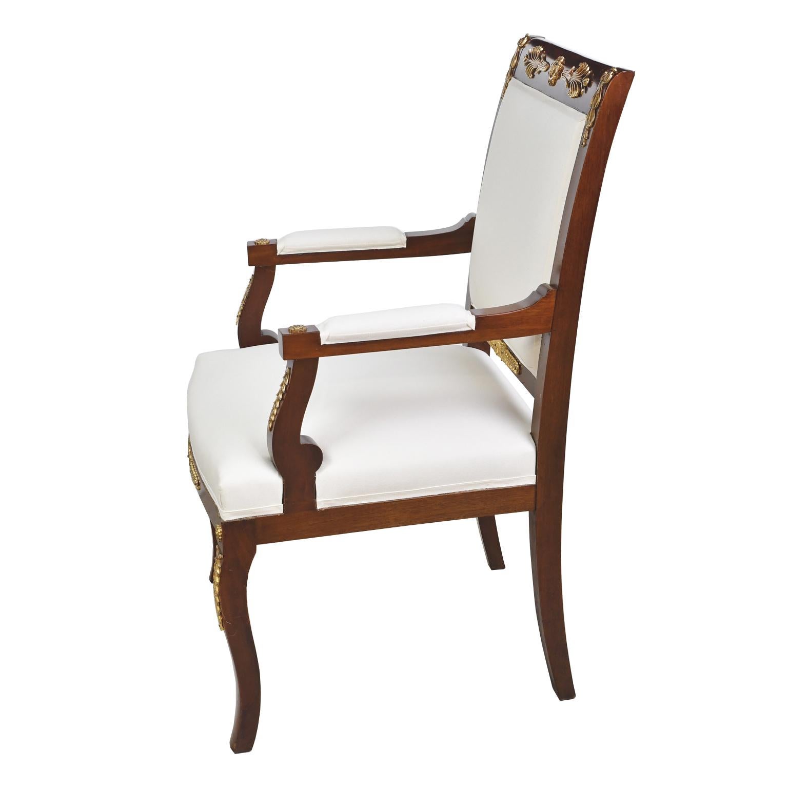 French Set of Four Empire Armchairs in Mahogany with Ormolu Mounts, France, circa 1920