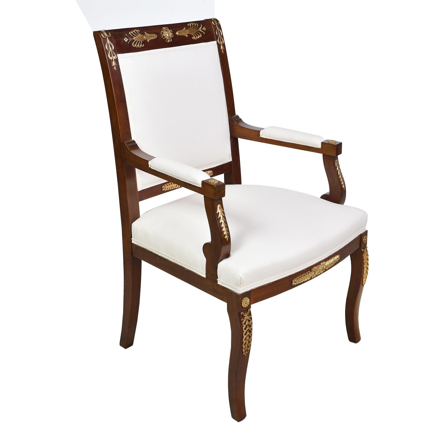 Set of Four Empire Armchairs in Mahogany with Ormolu Mounts, France, circa 1920 1