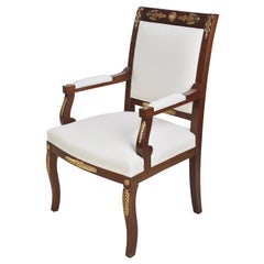 Set of Four Empire Armchairs in Mahogany with Ormolu Mounts, France, circa 1920