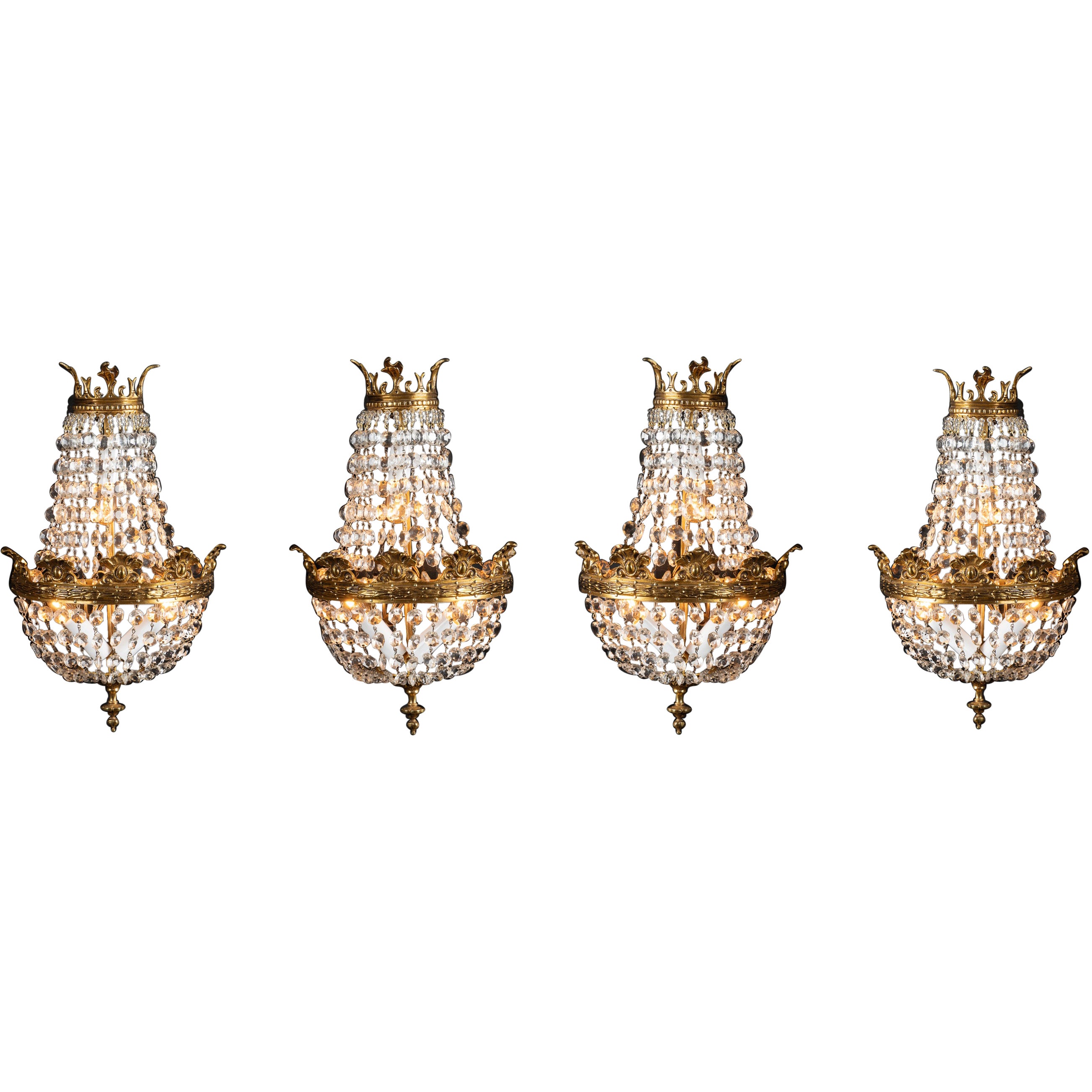 Set of Four Empire Style Bronze and Crystal Sconces, French 19th Century