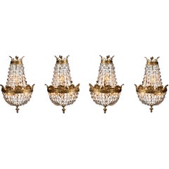 Set of Four Empire Style Bronze and Crystal Sconces, French 19th Century