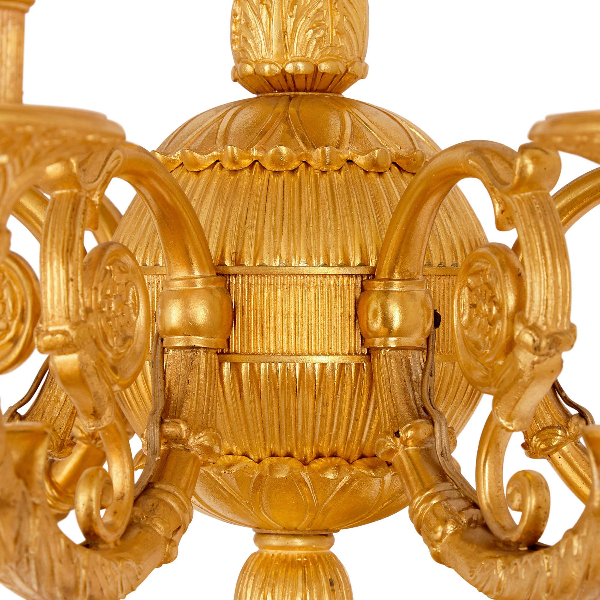 19th Century Set of Four Empire Style Ten-Branch Gilt Bronze Sconces For Sale