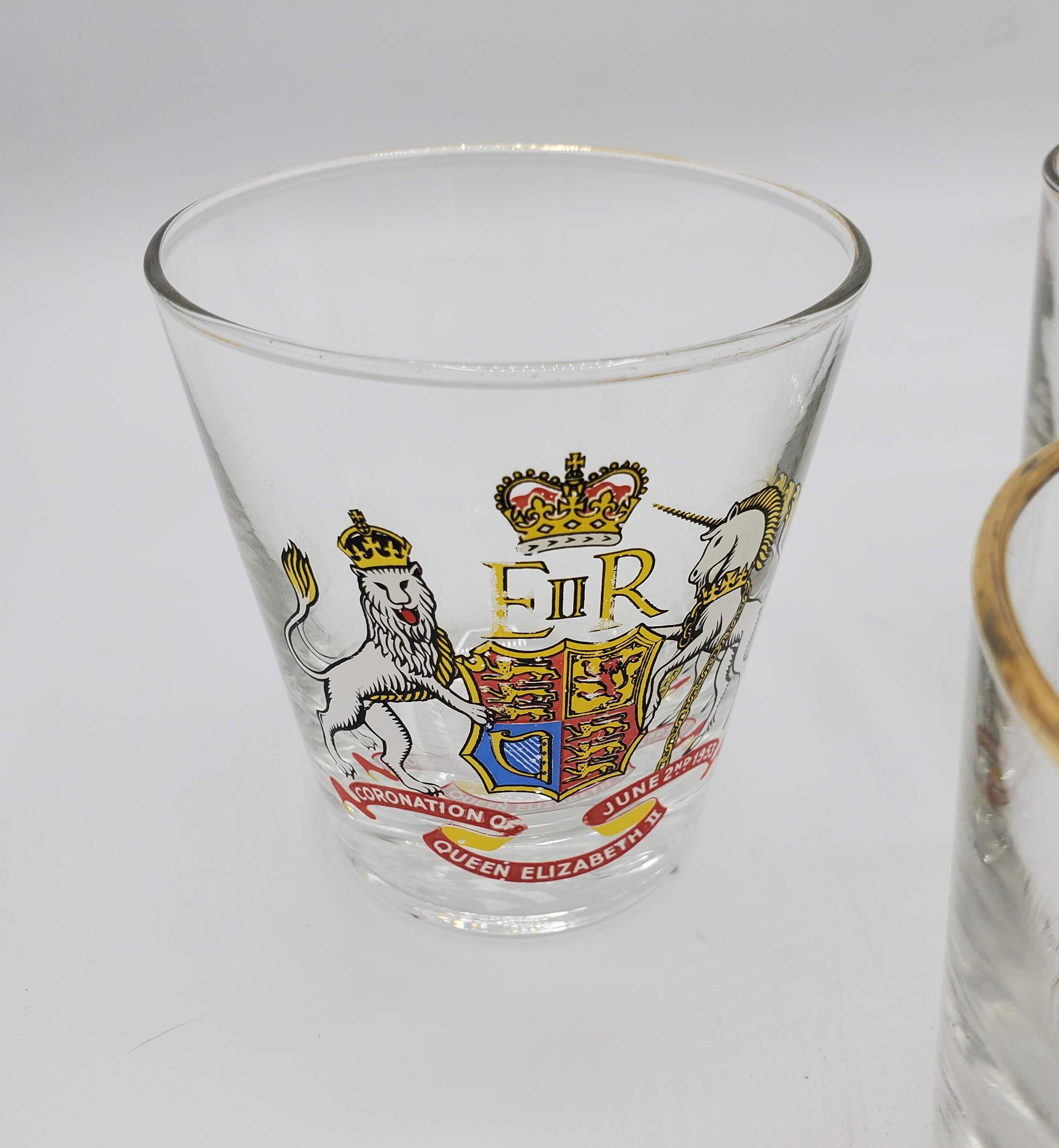 20th Century Set of Four English 1953 Queen Elizabeth II Coronation Souvenir Drinking Glasses