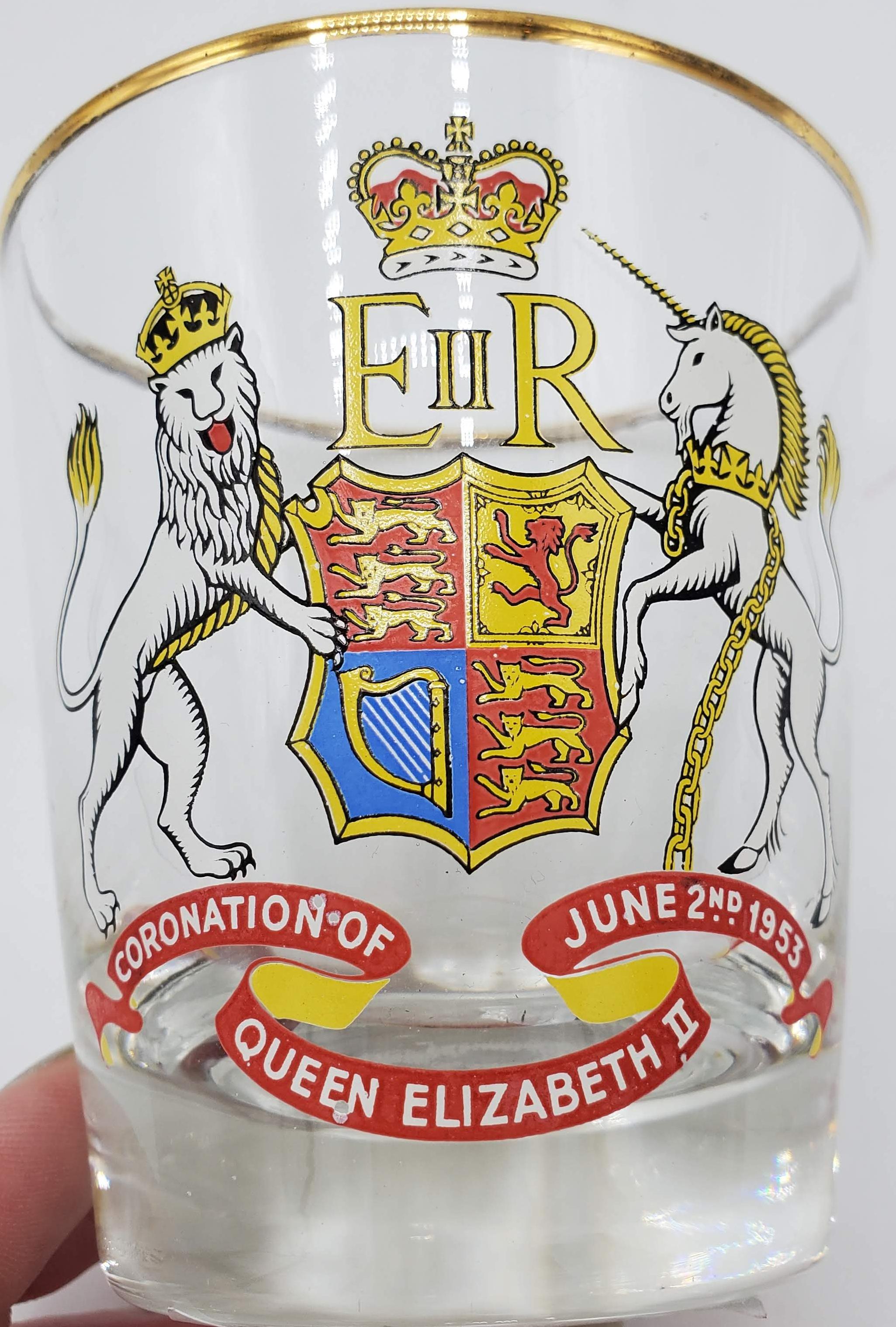 Set of Four English 1953 Queen Elizabeth II Coronation Souvenir Drinking Glasses 1