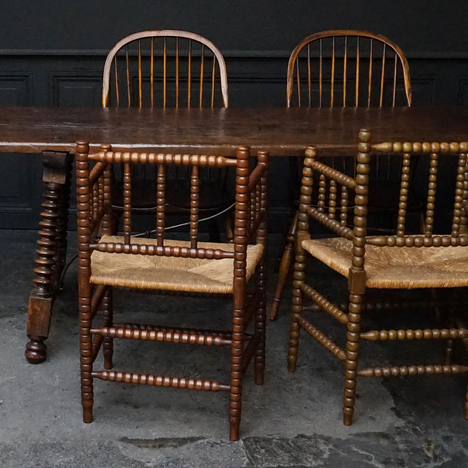 Set of Four English 19th Century Yew and Elm Wood Windsor Bow-Back Armchairs 13