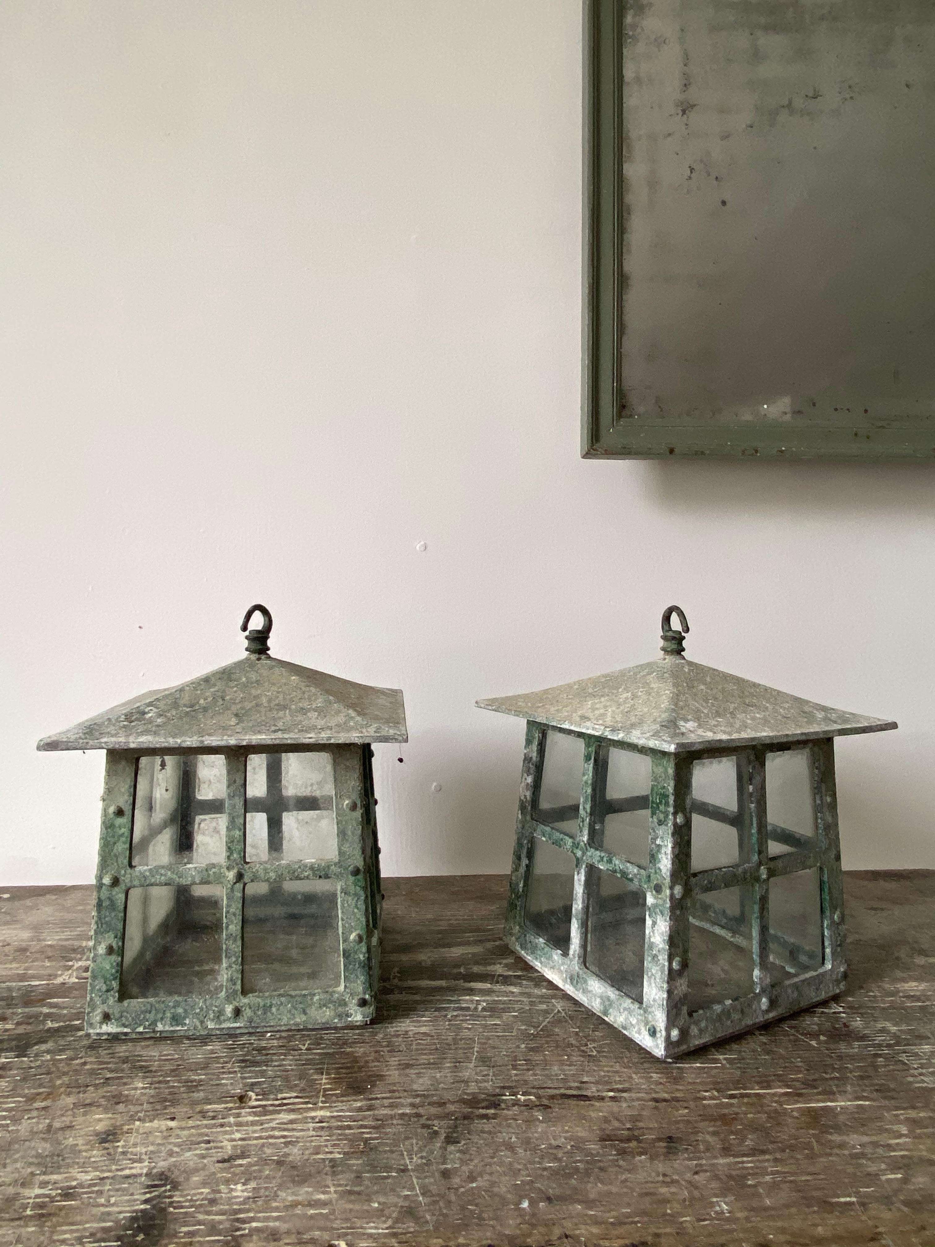 Metal Set of Four English Arts & Crafts Lanterns, Early 20th Century