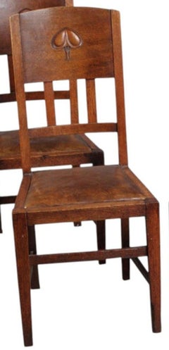 Set di quattro sedie inglesi Arts and Crafts in Oak e pelle di W. J. Neatby