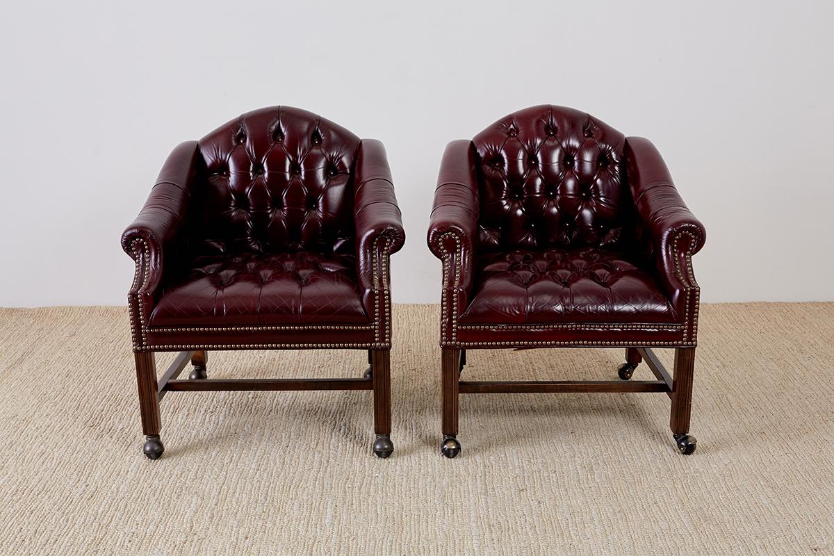 American Set of Four English Chesterfield Style Leather Desk Chairs