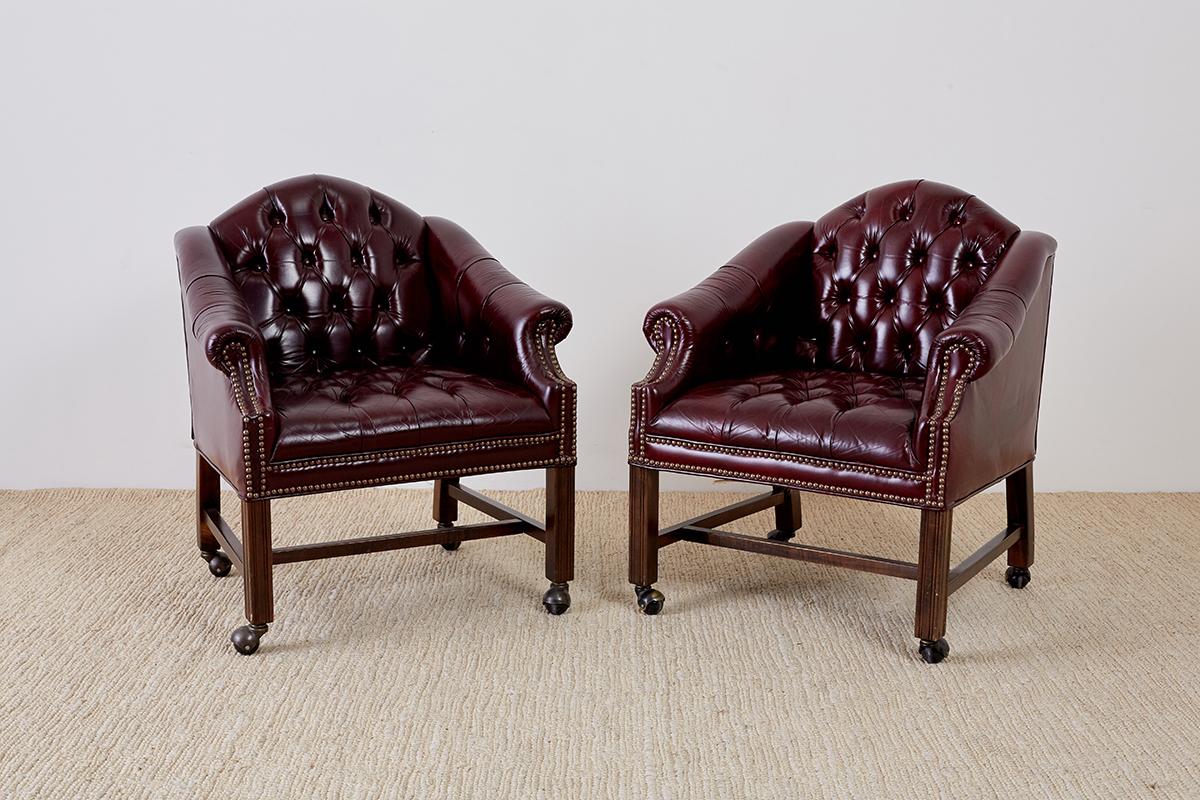 Set of Four English Chesterfield Style Leather Desk Chairs In Good Condition In Rio Vista, CA