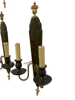 Set di quattro applique inglesi decorate a cineserie con finiture dorate