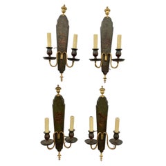 Set of Four English Chinoiserie Decorated Wall Sconces with Gilt Fittings