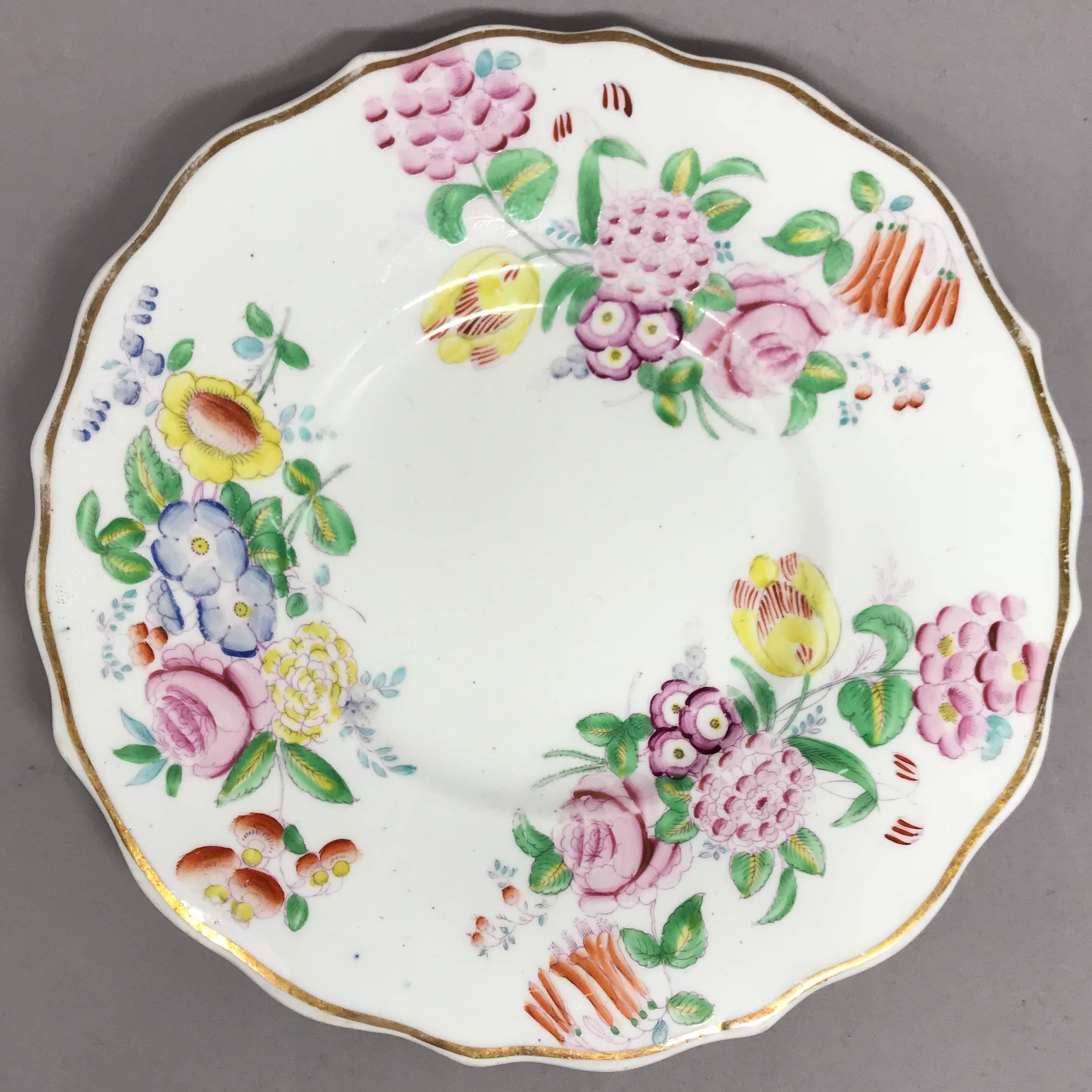 Mid-19th Century Set of Four English Gilt-Edged Floral Plates
