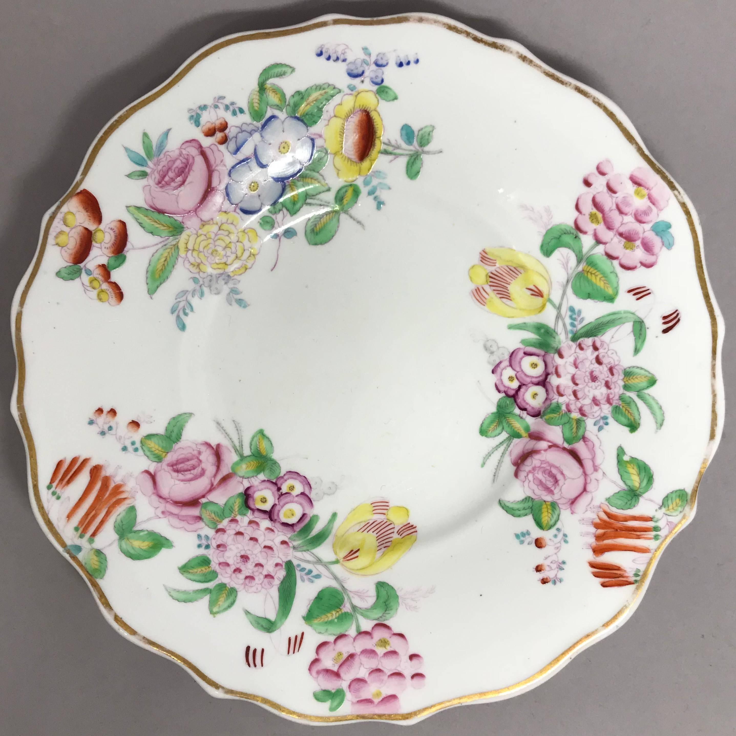 Porcelain Set of Four English Gilt-Edged Floral Plates