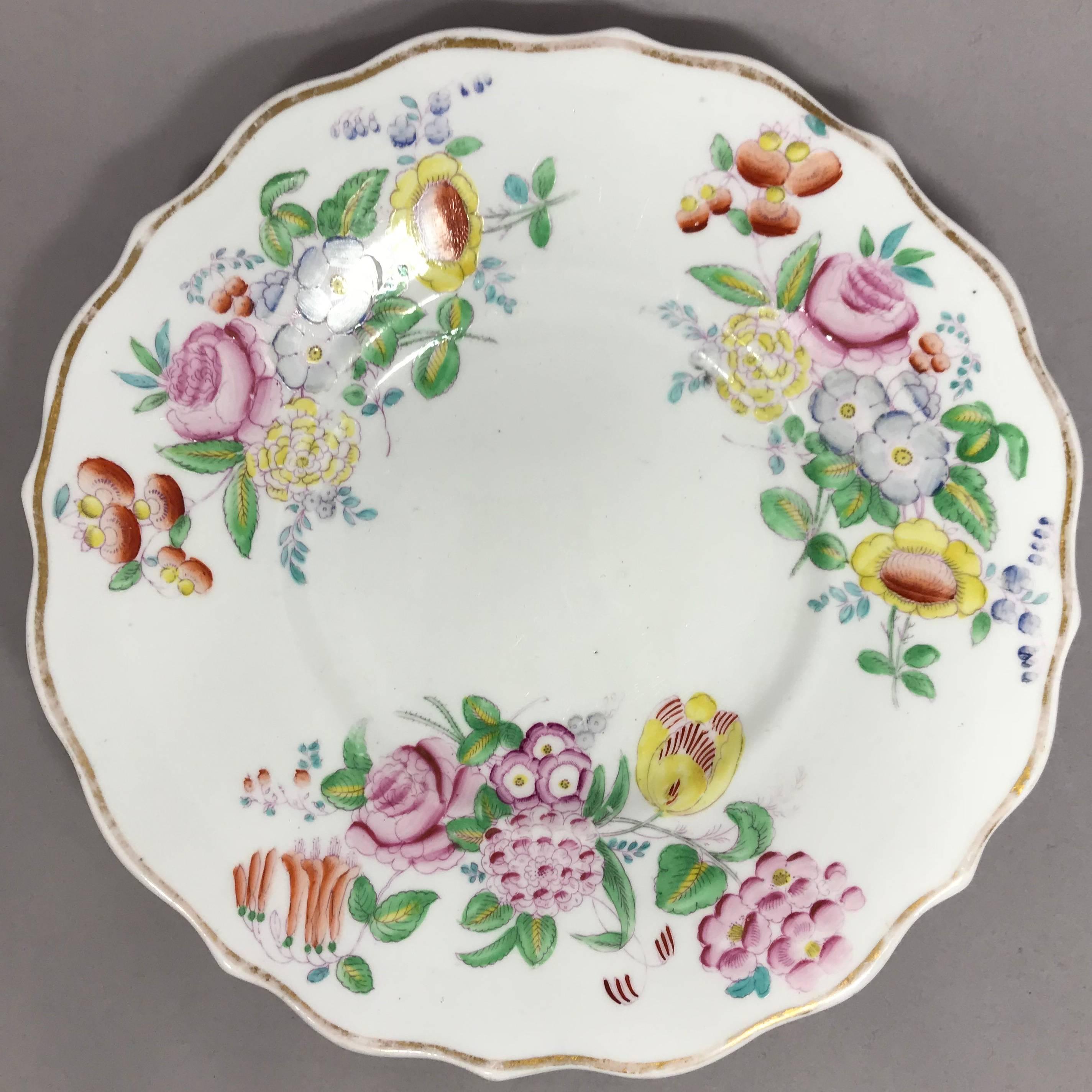 Set of Four English Gilt-Edged Floral Plates 1