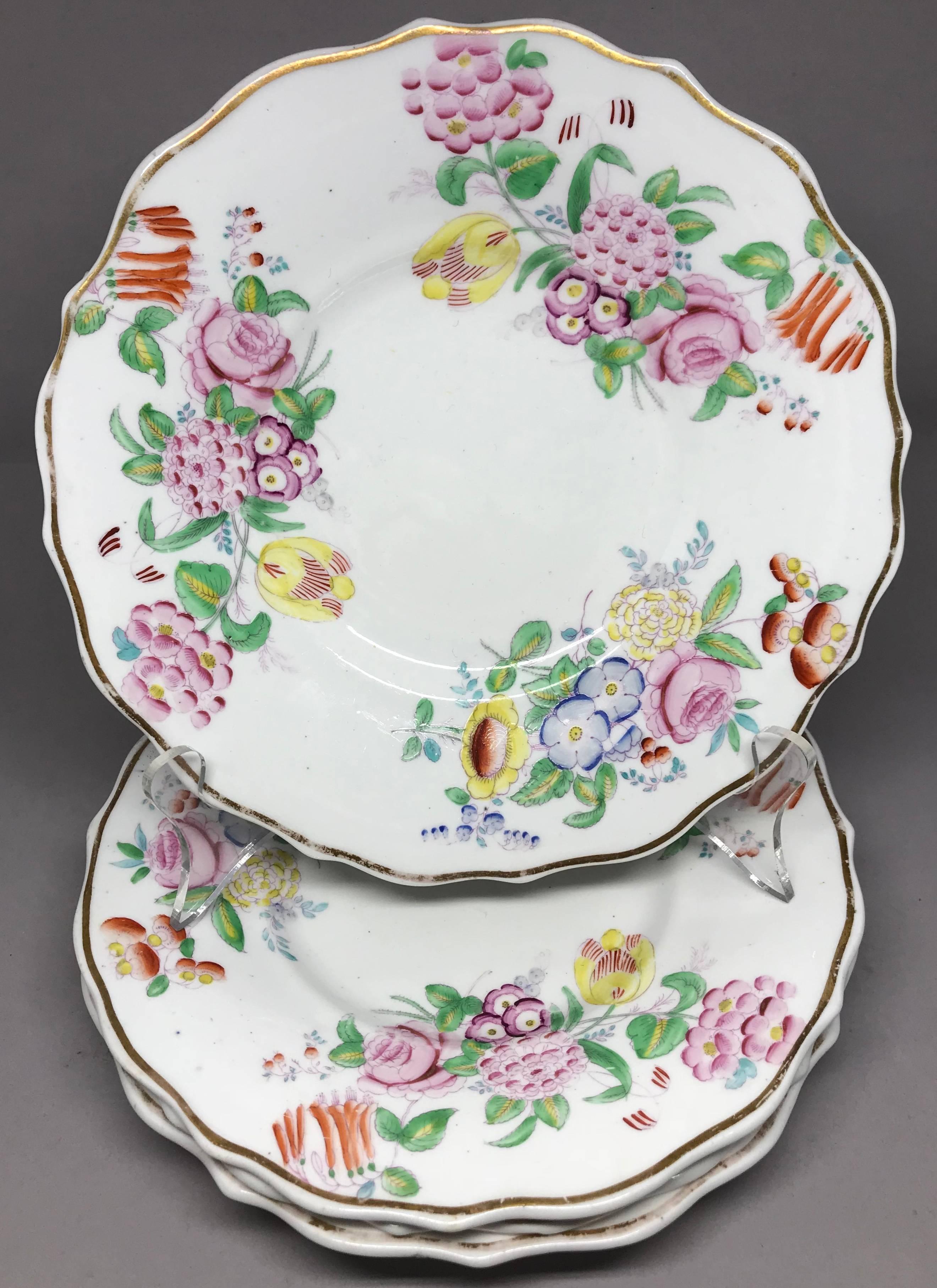 Set of Four English Gilt-Edged Floral Plates 2