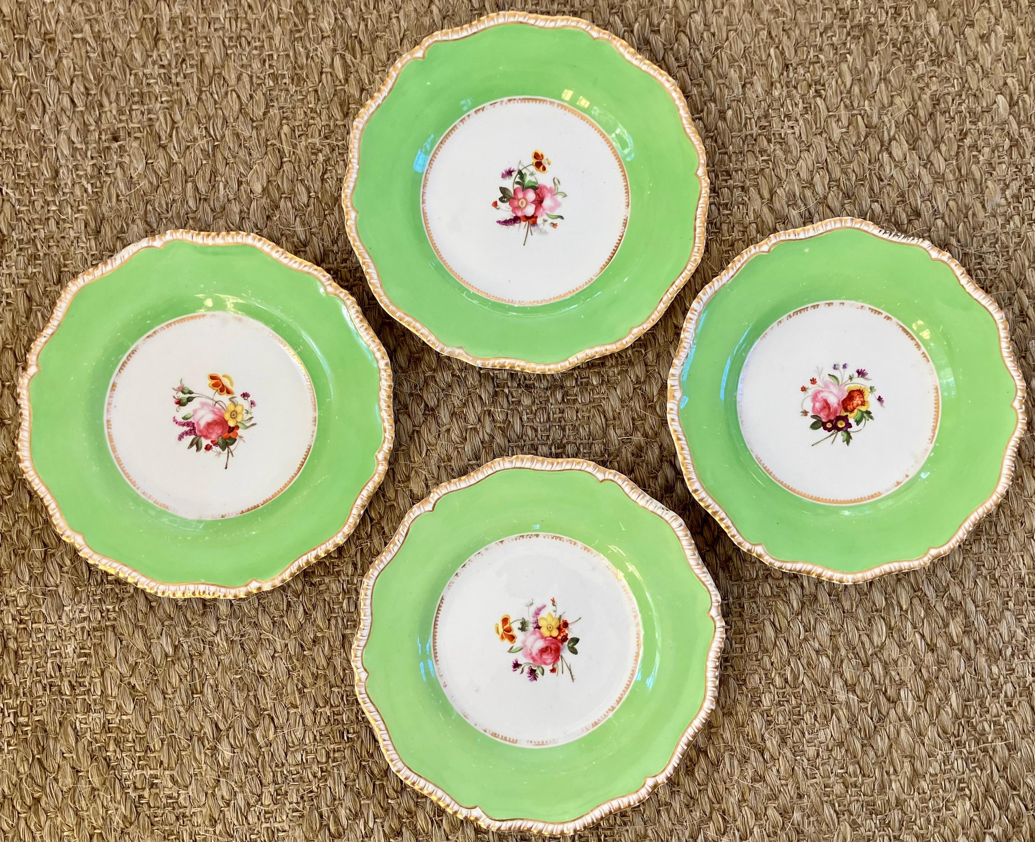 Juego de cuatro platos florales ingleses verdes en venta 3