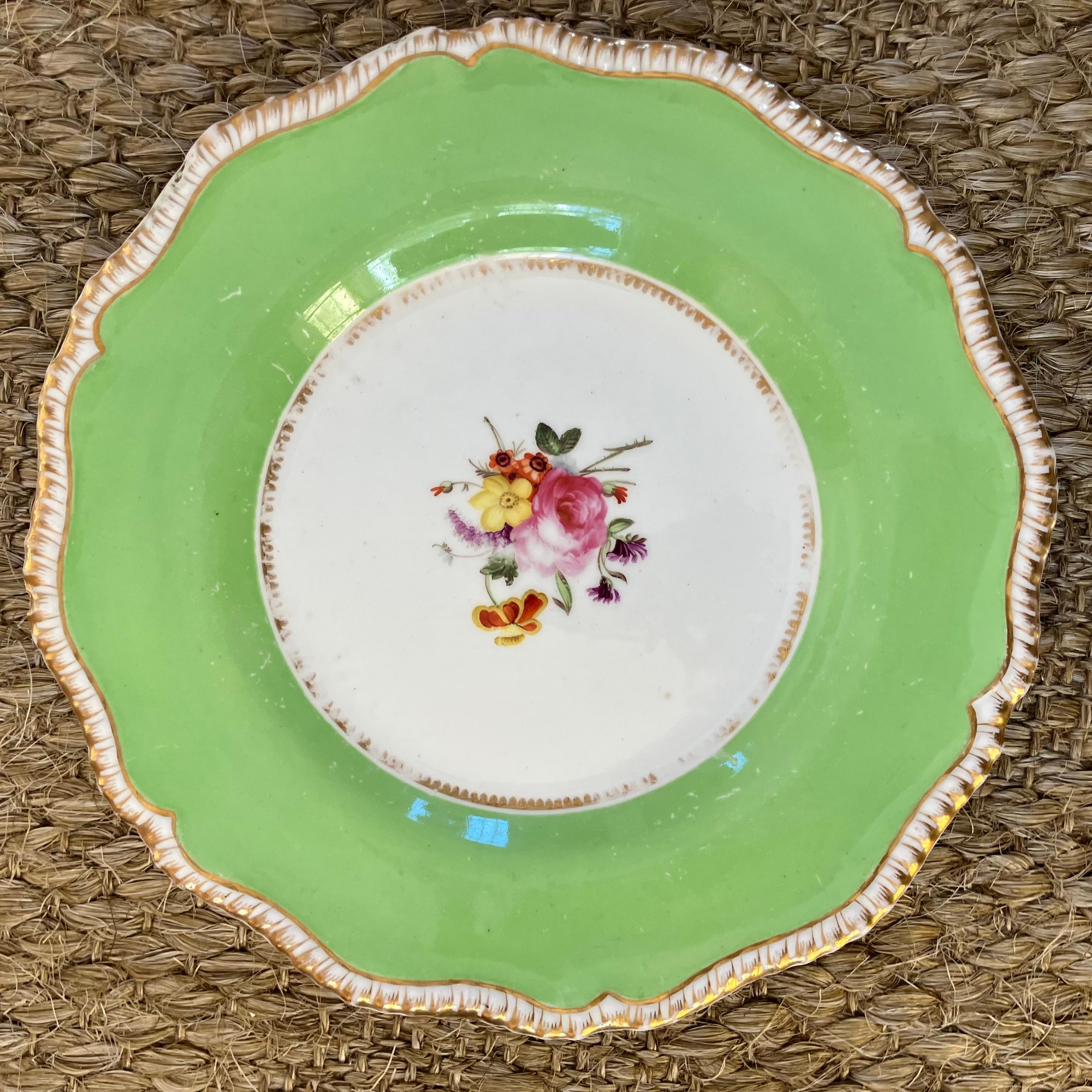 Juego de cuatro platos florales ingleses verdes mediados del siglo XX en venta
