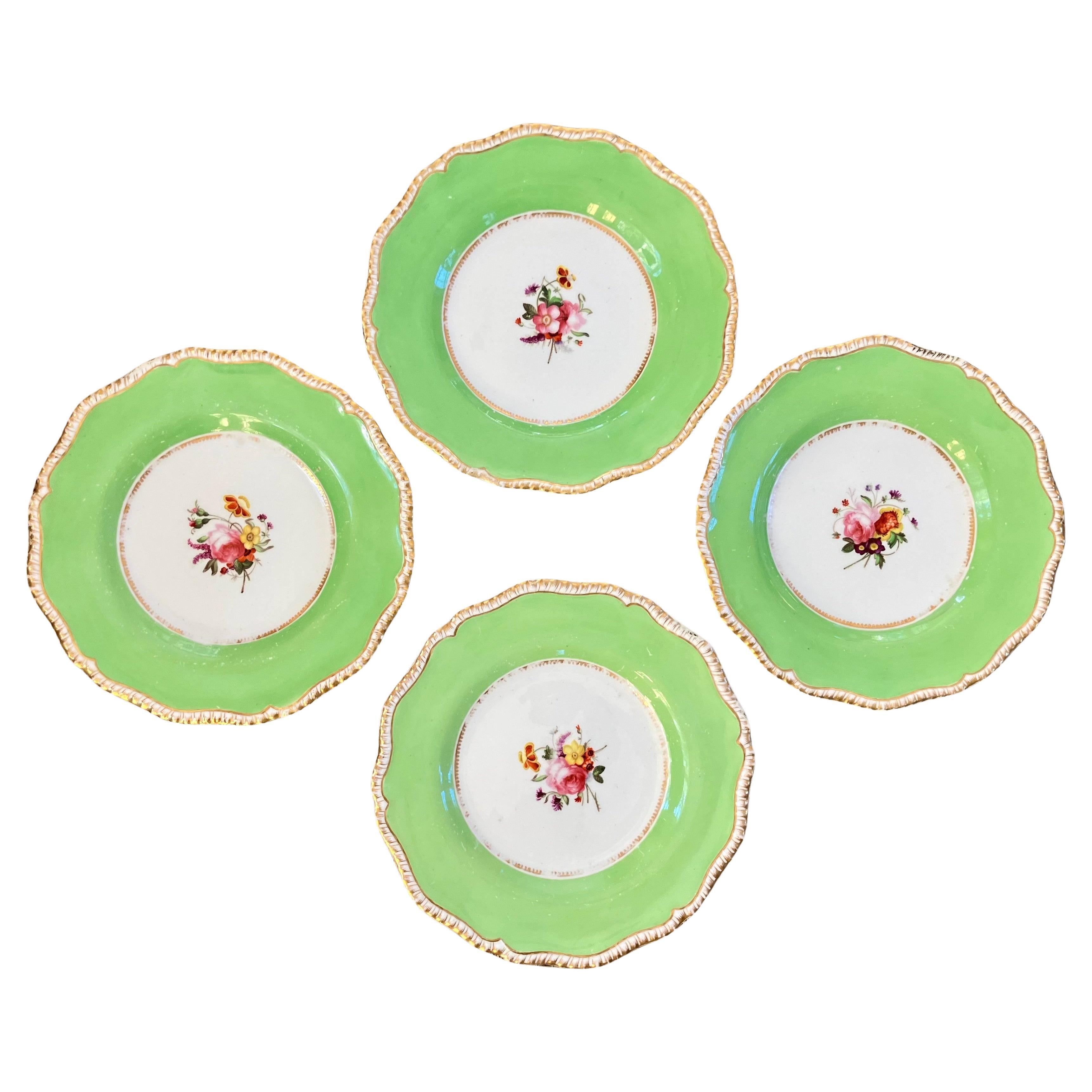 Set of Four English Green Flower Plates