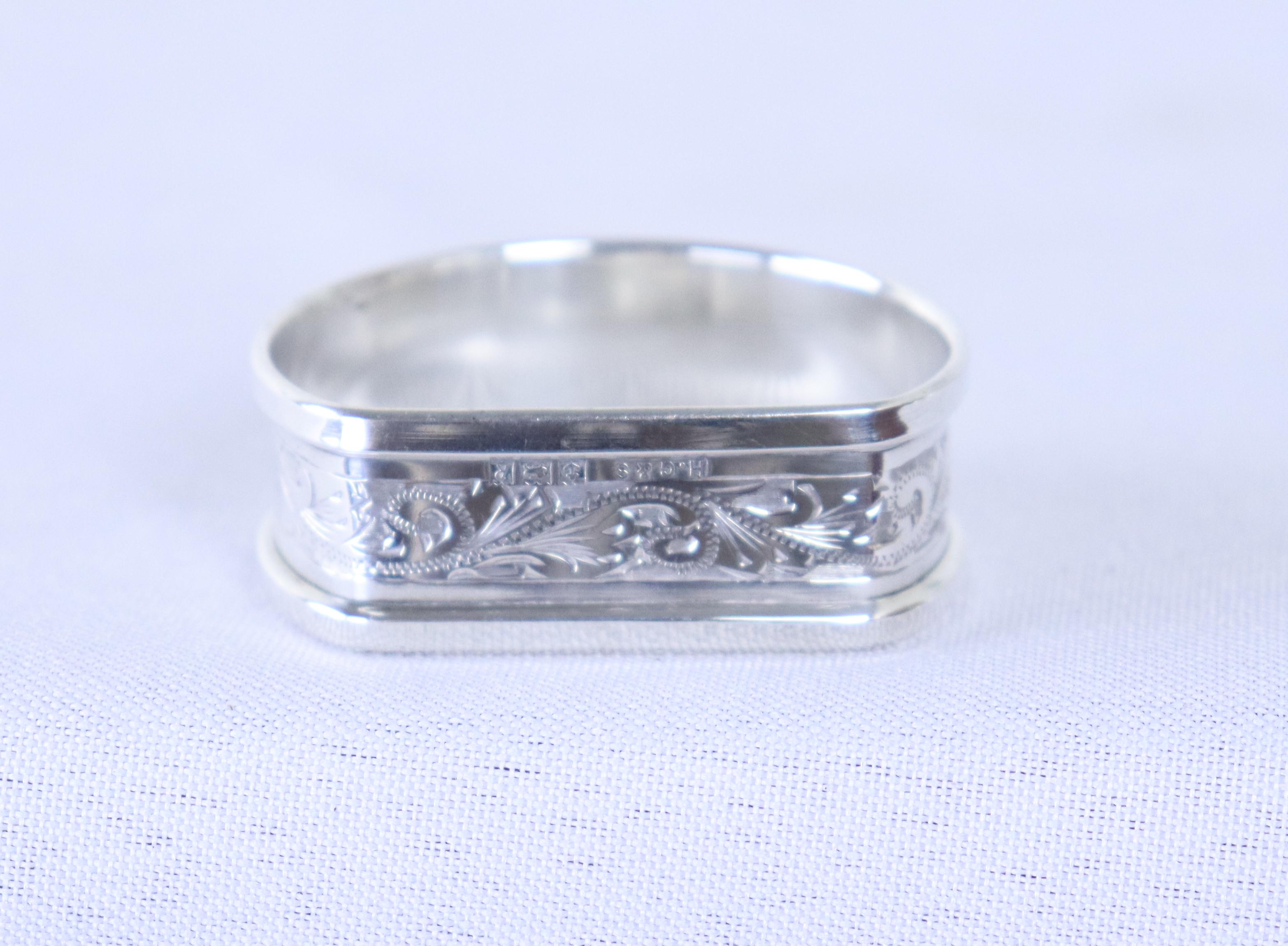 20th Century Set of Four English Hallmarked Silver Napkin Rings, Birmingham For Sale